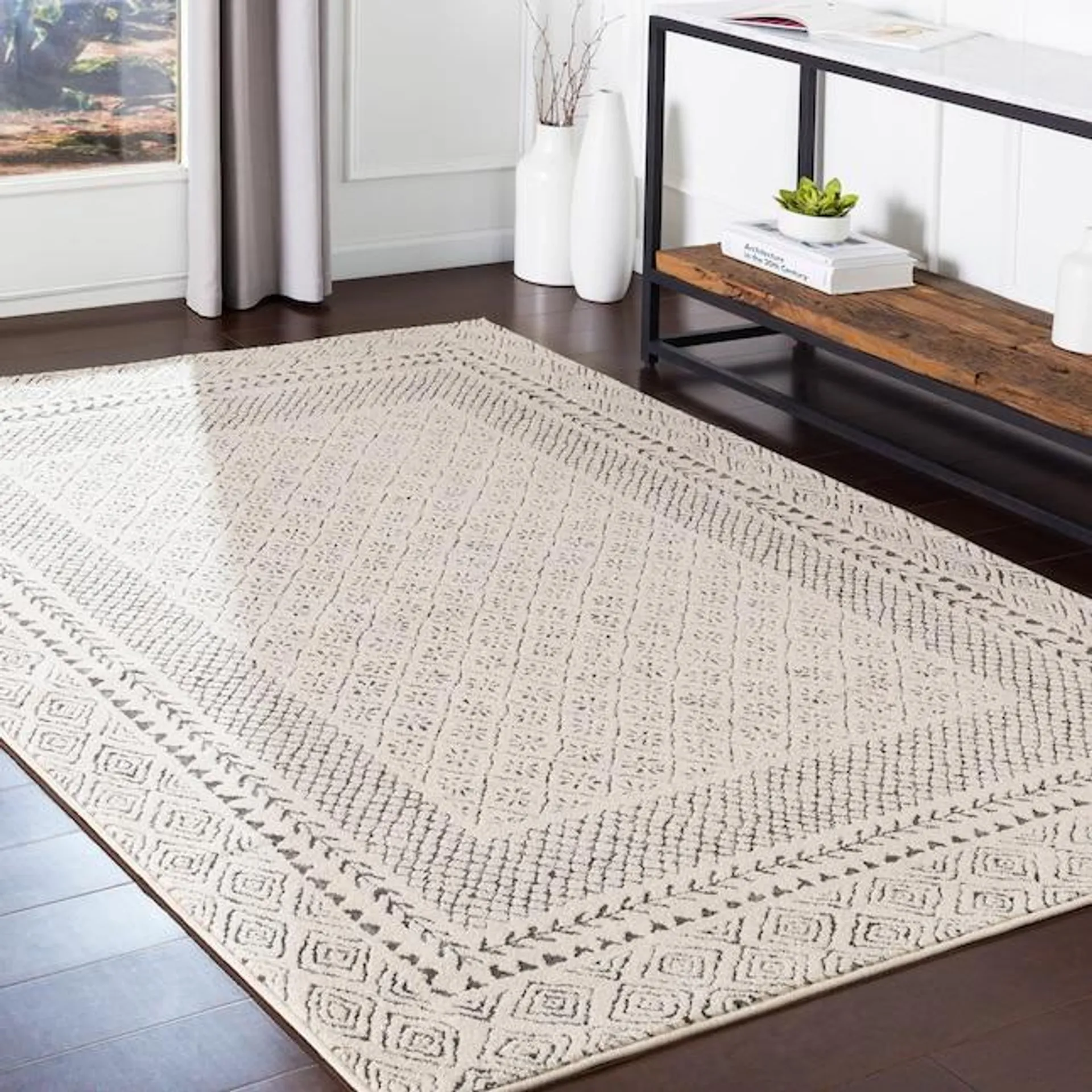 Livabliss Bahar 8 X 10 (ft) Beige Indoor Border Farmhouse/Cottage Area Rug