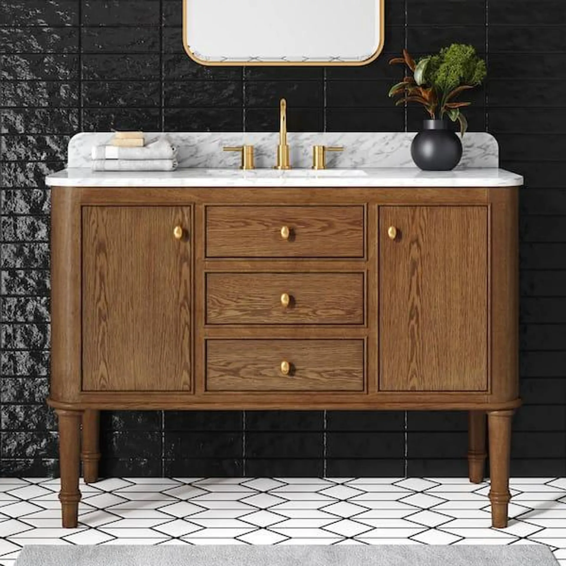 Collette 48 in. Single Sink Cinnamon Oak Bath Vanity with White Carrara Marble Top (Assembled)