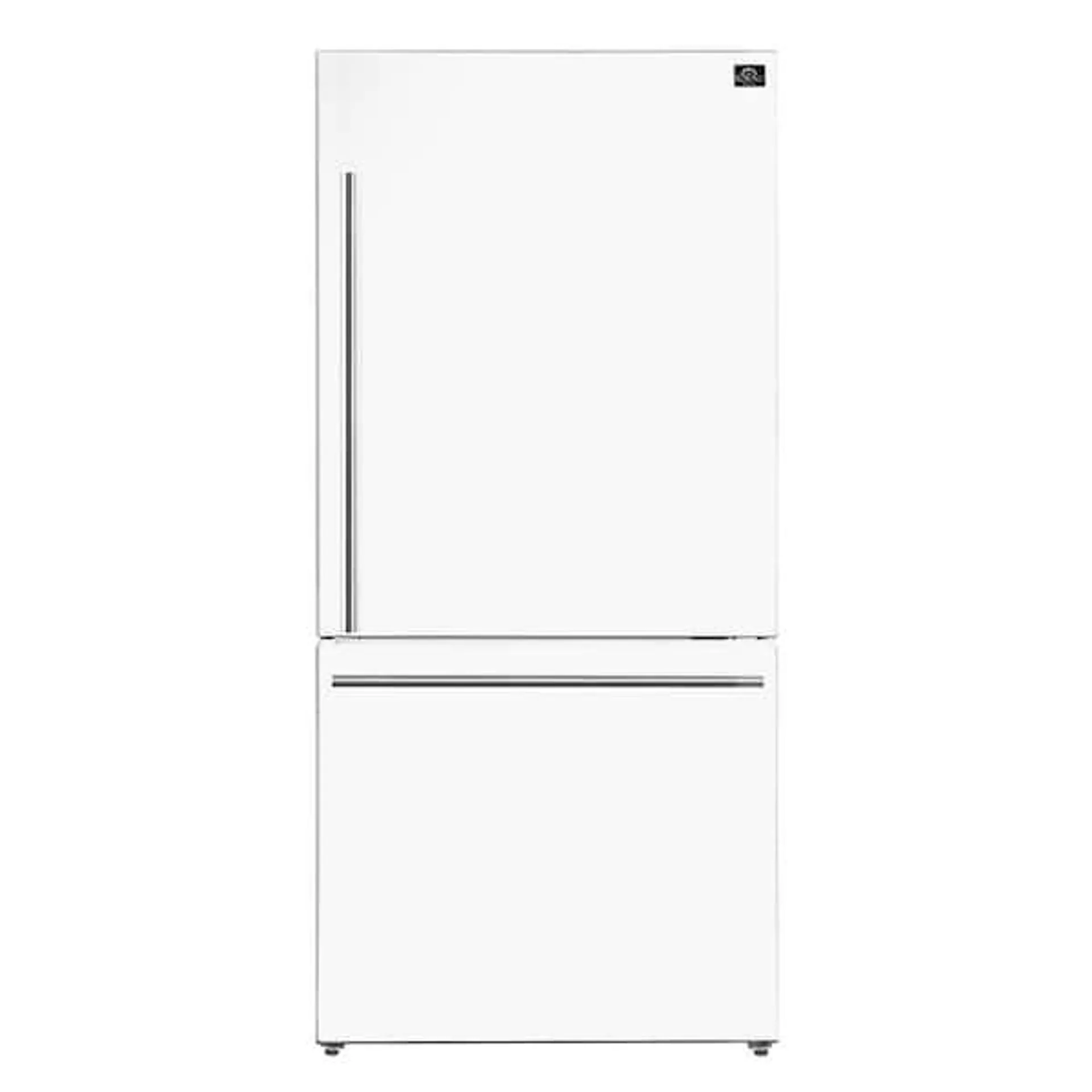 31 in. 17.2 cu. ft. Antique Brass Handles Included Milano Espresso Bottom Freezer Right Swing Door Refrigerator in White