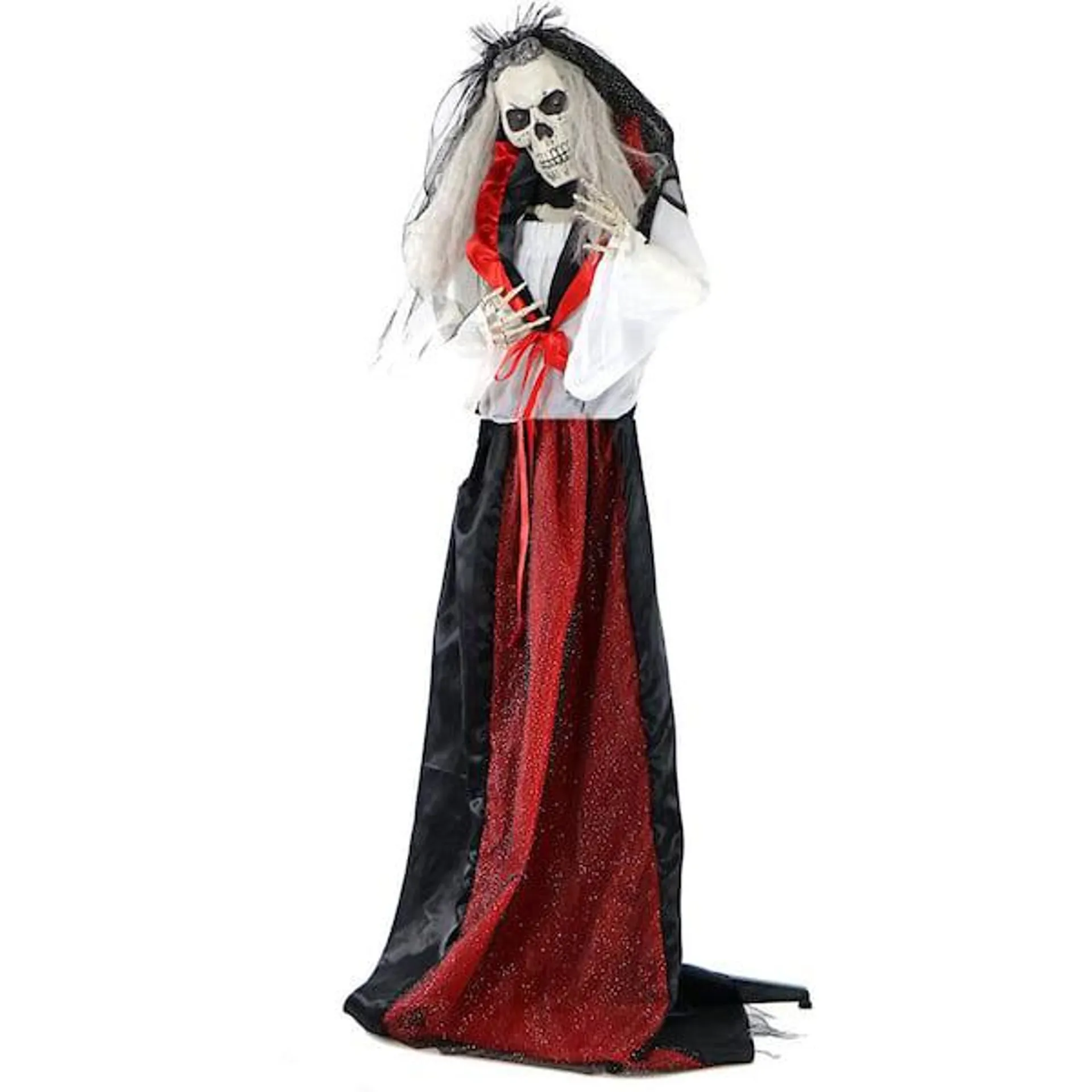 5.5 ft. Animatronic Moaning Skeleton Bride Halloween Prop, Flashing Red Eyes, Indoor/Covered Outdoor,Battery-Operated