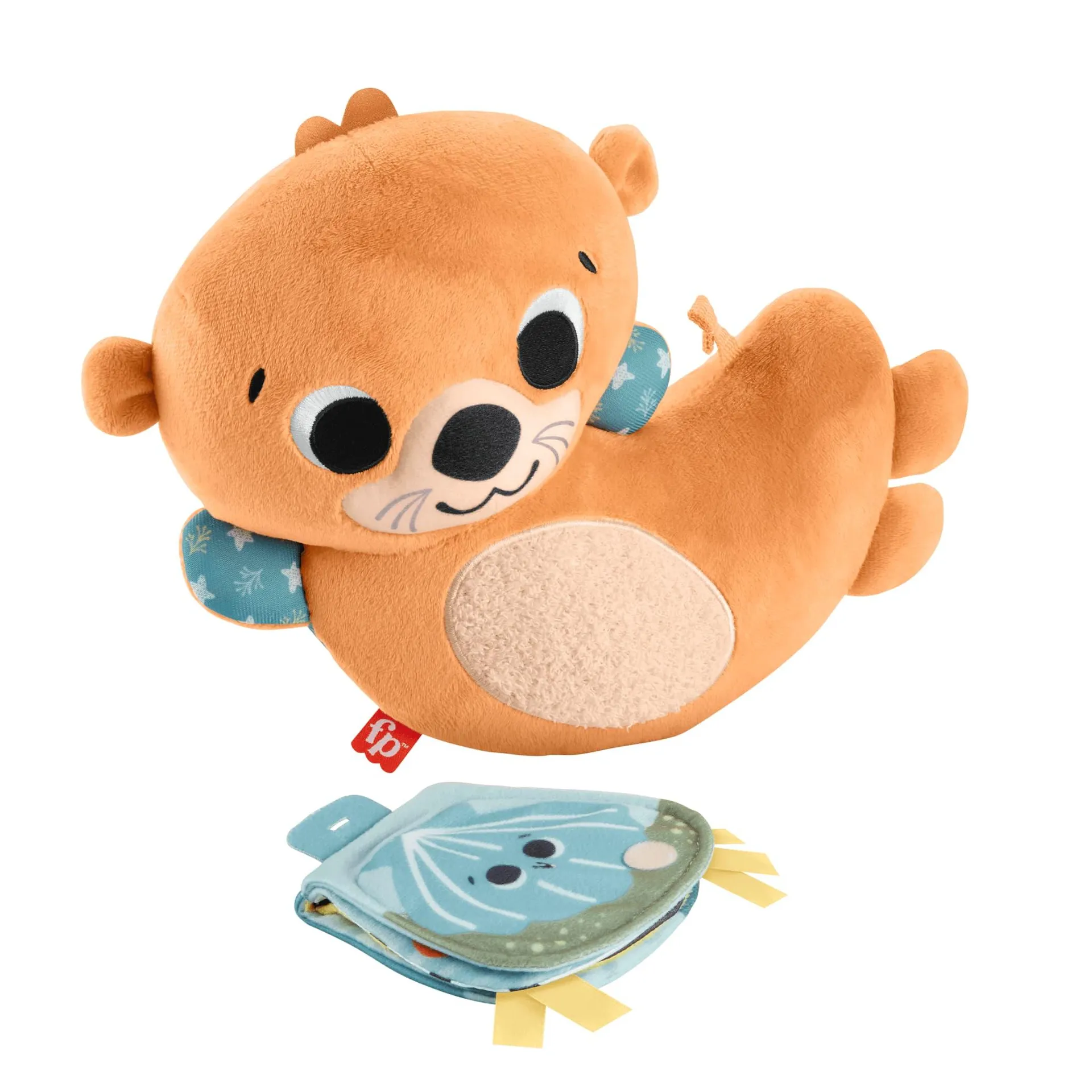 Fisher-Price 2-In-1 Rockin’ Tummy Time Otter Plush Toy With Soft Book For Newborn Sensory Play