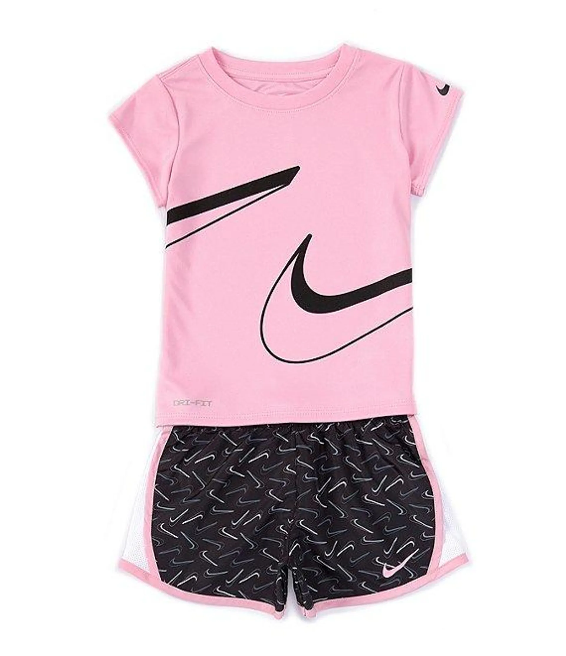 Little Girls 2T-6X Short Sleeve Swooshfetti Interlock T-Shirt & Printed Microfiber Shorts Set