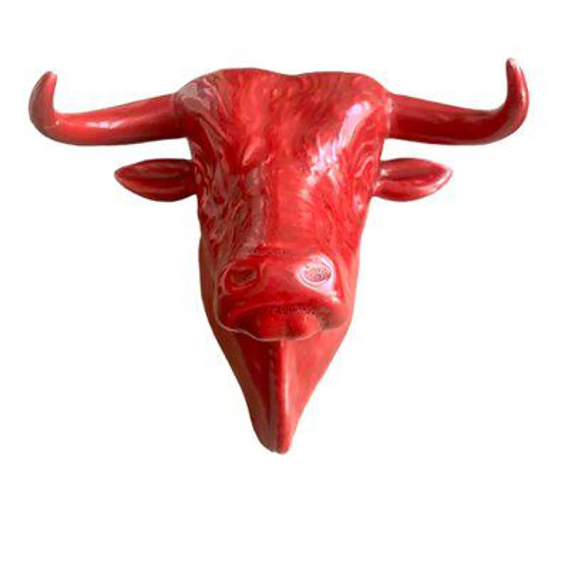 Vintage Portuguese Bull Sculpture on Ceramic Painted in Red from Campo Santa Clara