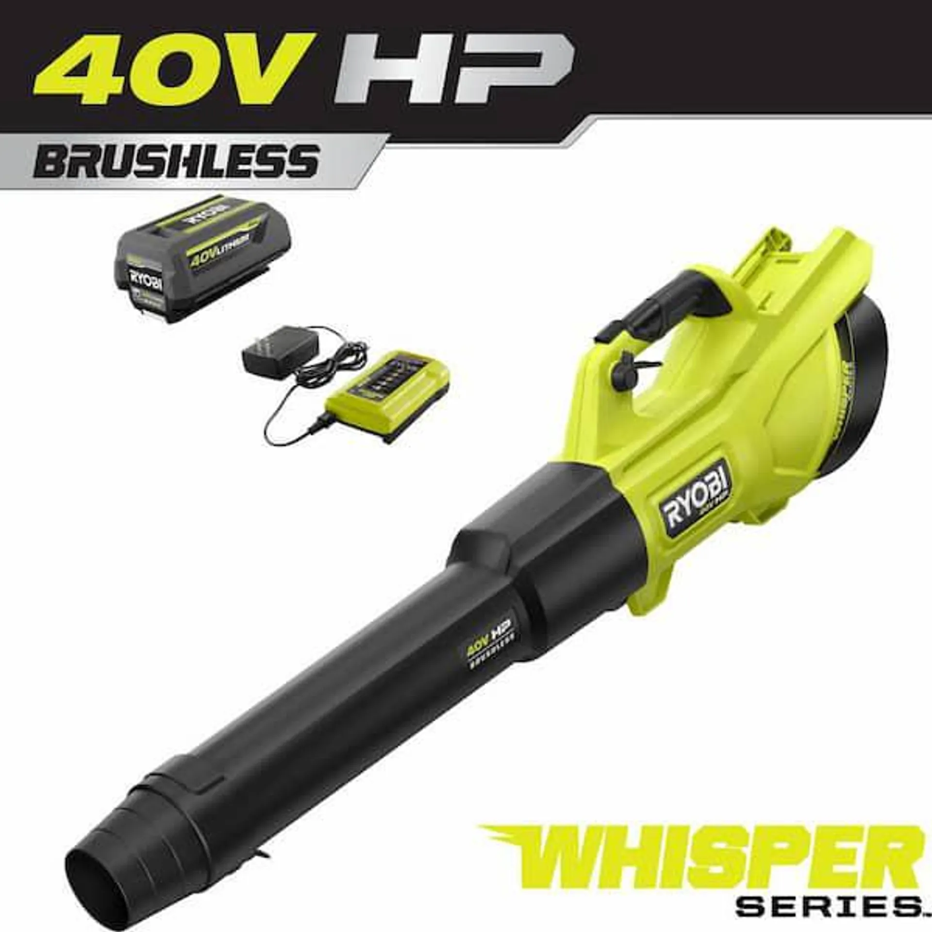 40V HP Brushless Whisper Series 155 MPH 600 CFM Cordless Battery Leaf Blower with 4.0 Ah Battery and Charger