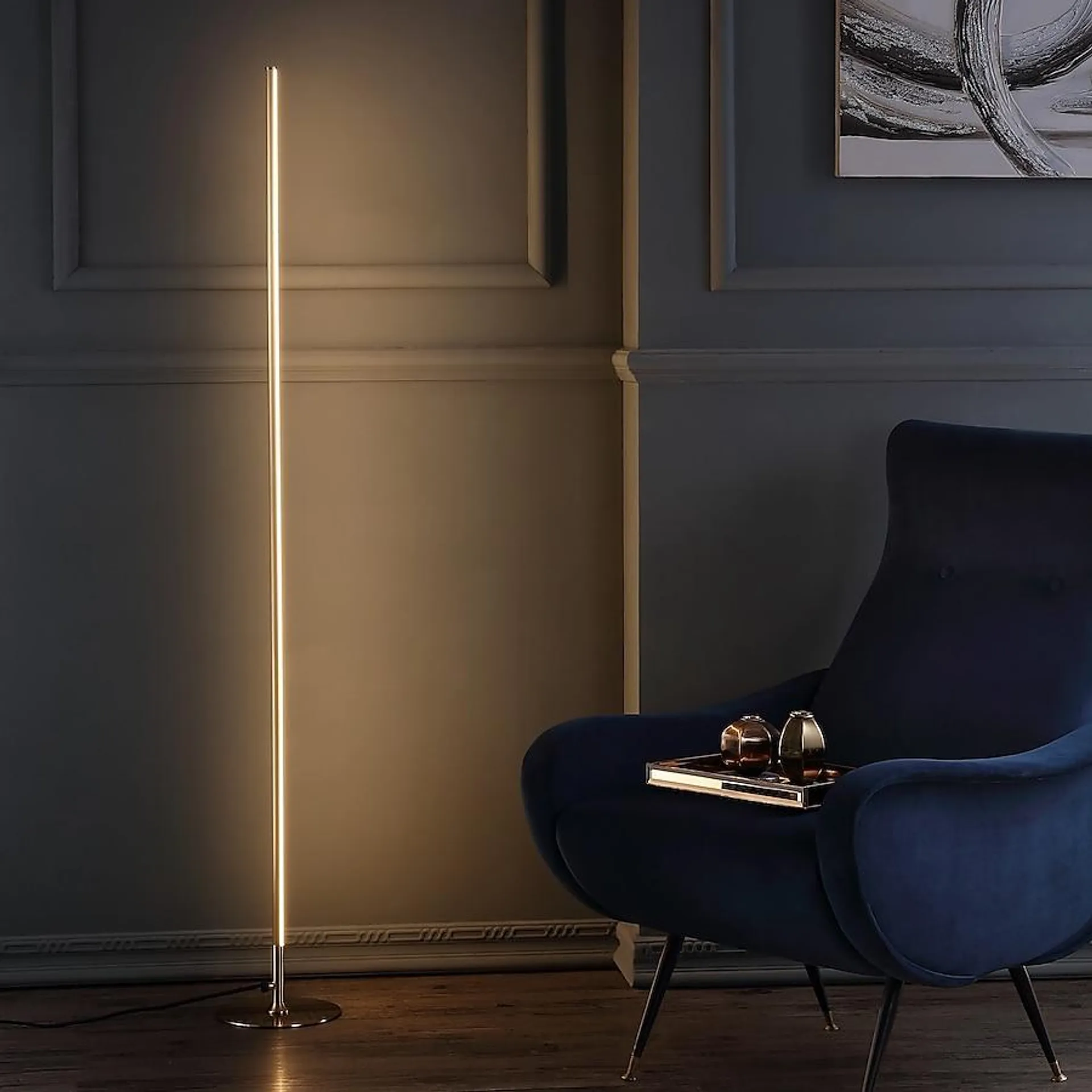 JONATHAN Y Modern/Contemporary Gold LED Floor Lamp - Energy-Efficient, Slim-Profile Design, Built-in LED Lights, No Bulbs Required