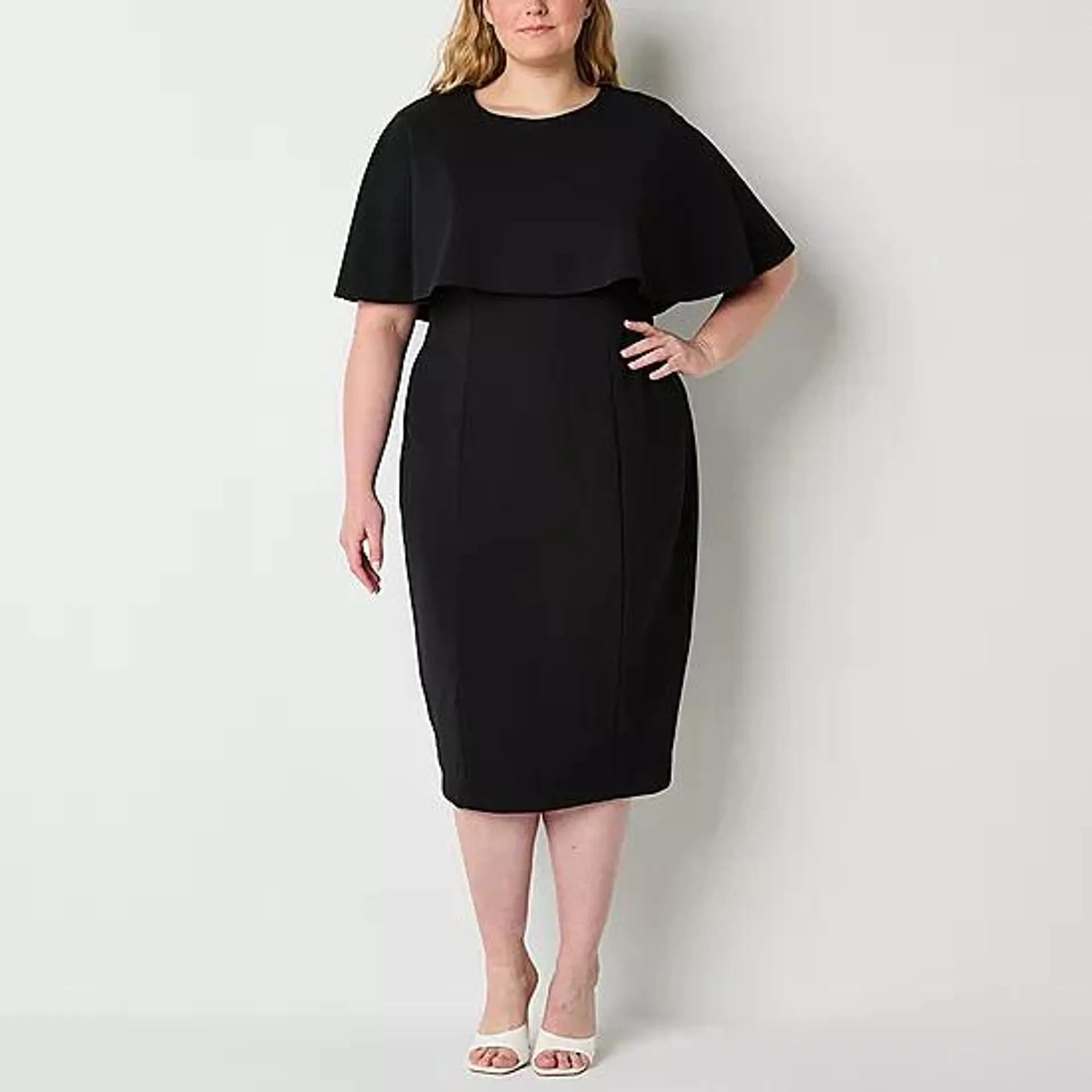 new! Danny & Nicole Plus Short Sleeve Popover Midi Sheath Dress