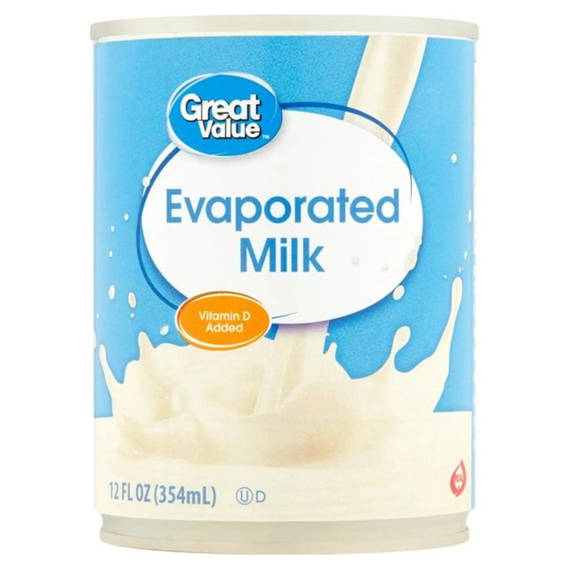 Great Value Evaporated Milk, Gluten-Free, Liquid, 12 fl oz Can