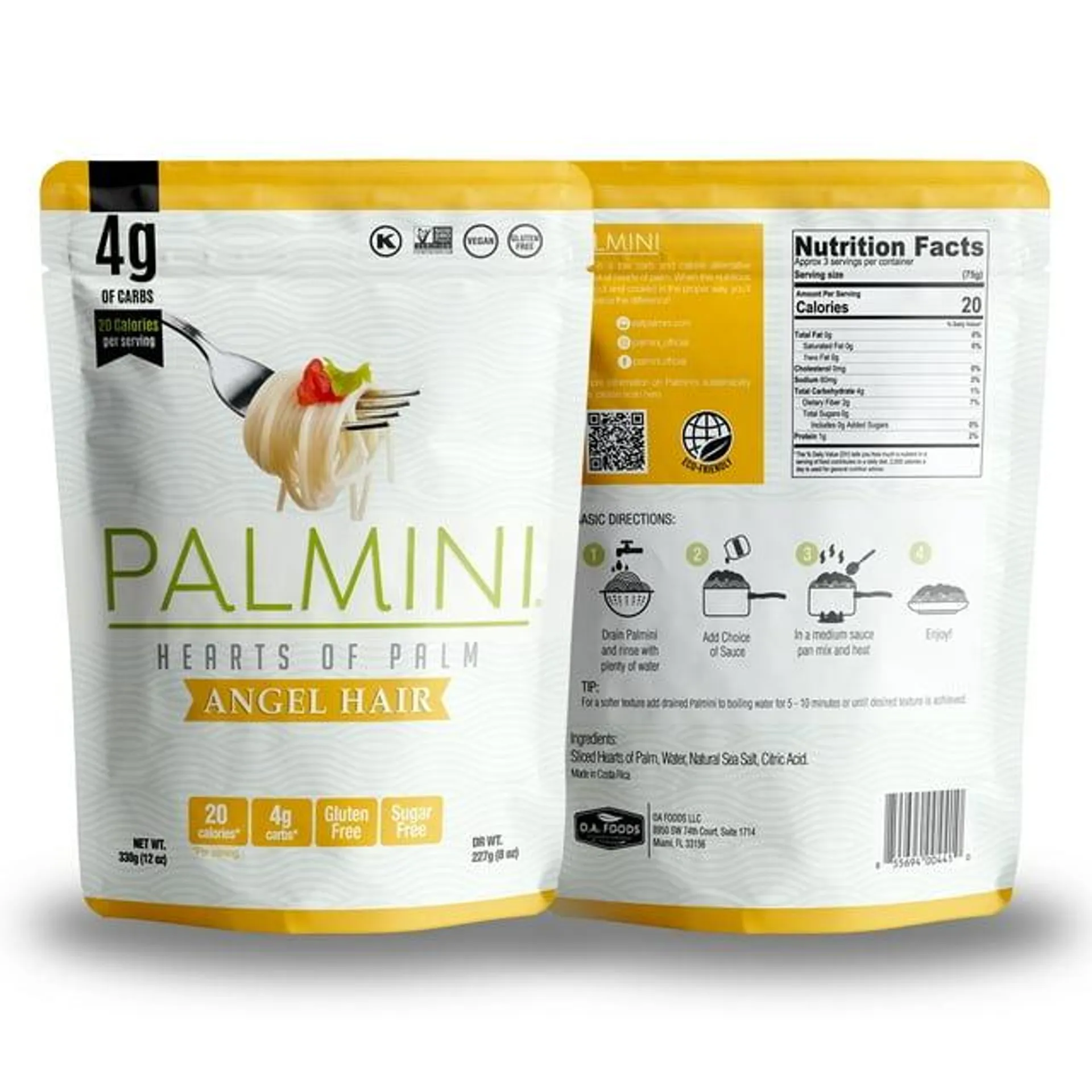 Palmini Low Carb Hearts of Palm Angel Hair Pasta, 12 oz – Non-GMO, Vegan, Sugar Free, Gluten Free, Kosher, Shelf-Stable