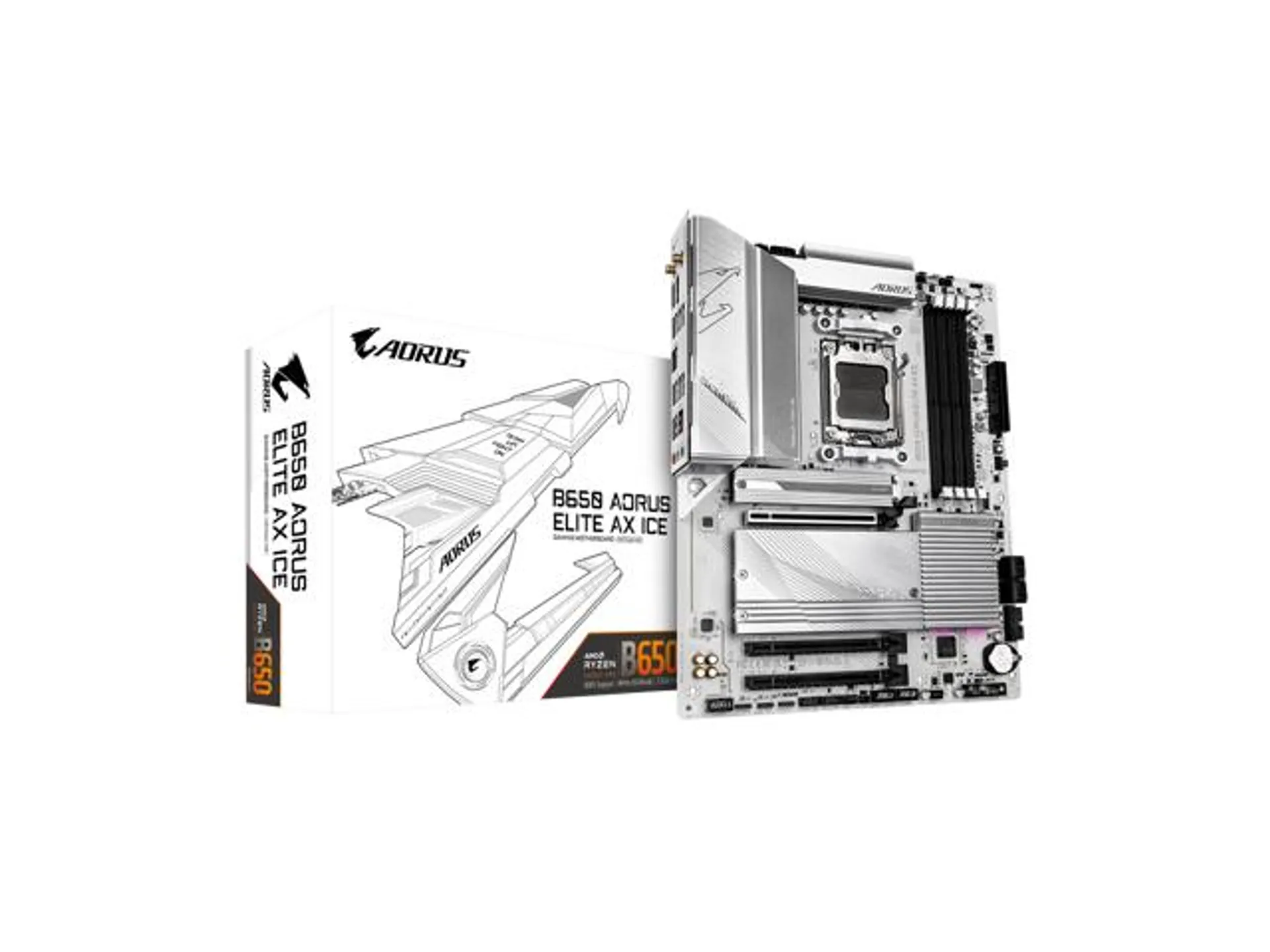 GIGABYTE B650 AORUS ELITE AX ICE AM5 LGA 1718 AMD B650 ATX Motherboard with 5-Year Warranty, DDR5, Triple M.2, PCIe 5.0, USB 3.2 Gen2X2 Type-C, WiFi 6E, 2.5GbE LAN, Snow White, EZ-Latch