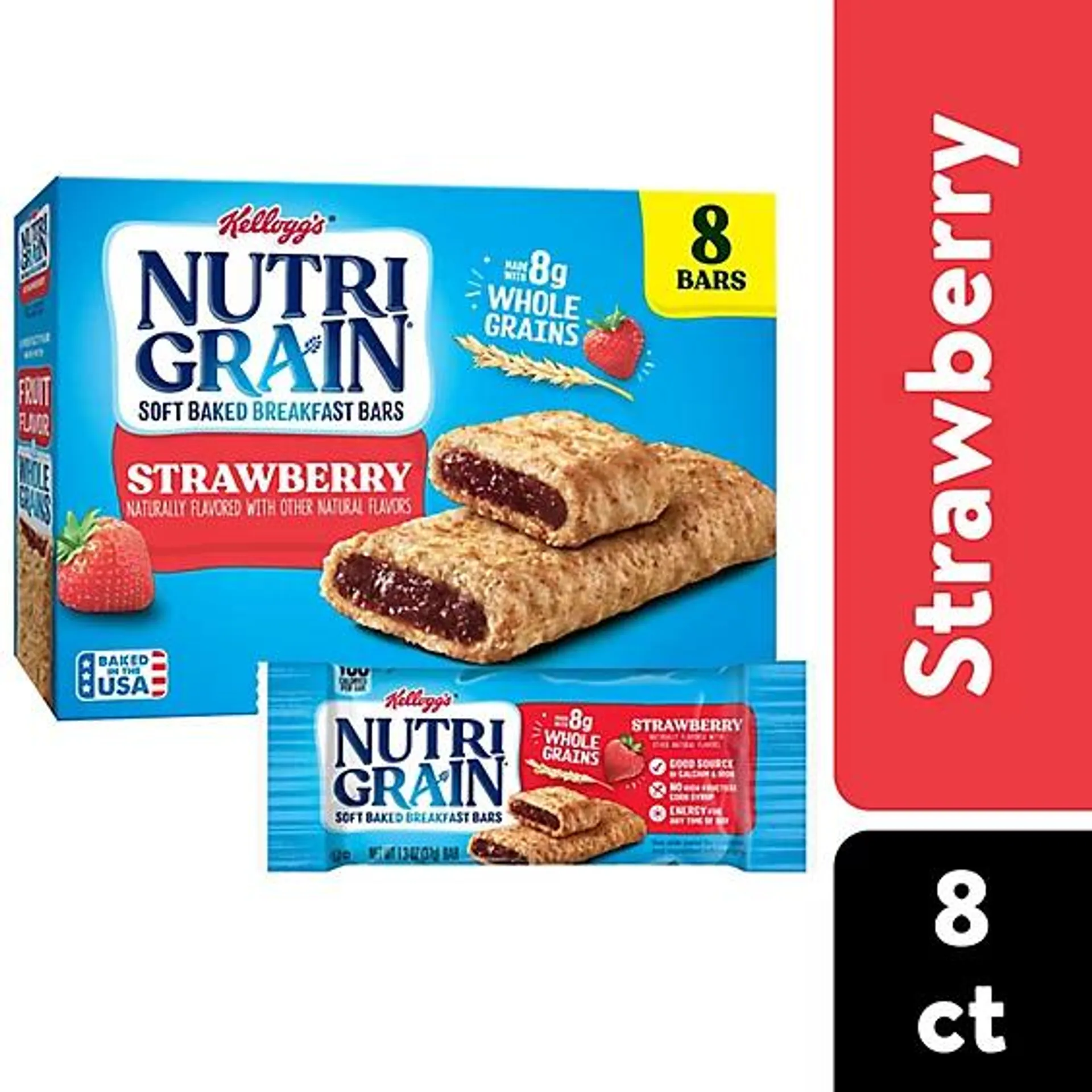 Nutri-Grain Soft Baked Strawberry Whole Grains Breakfast Bars 8 Count - 10.4 Oz