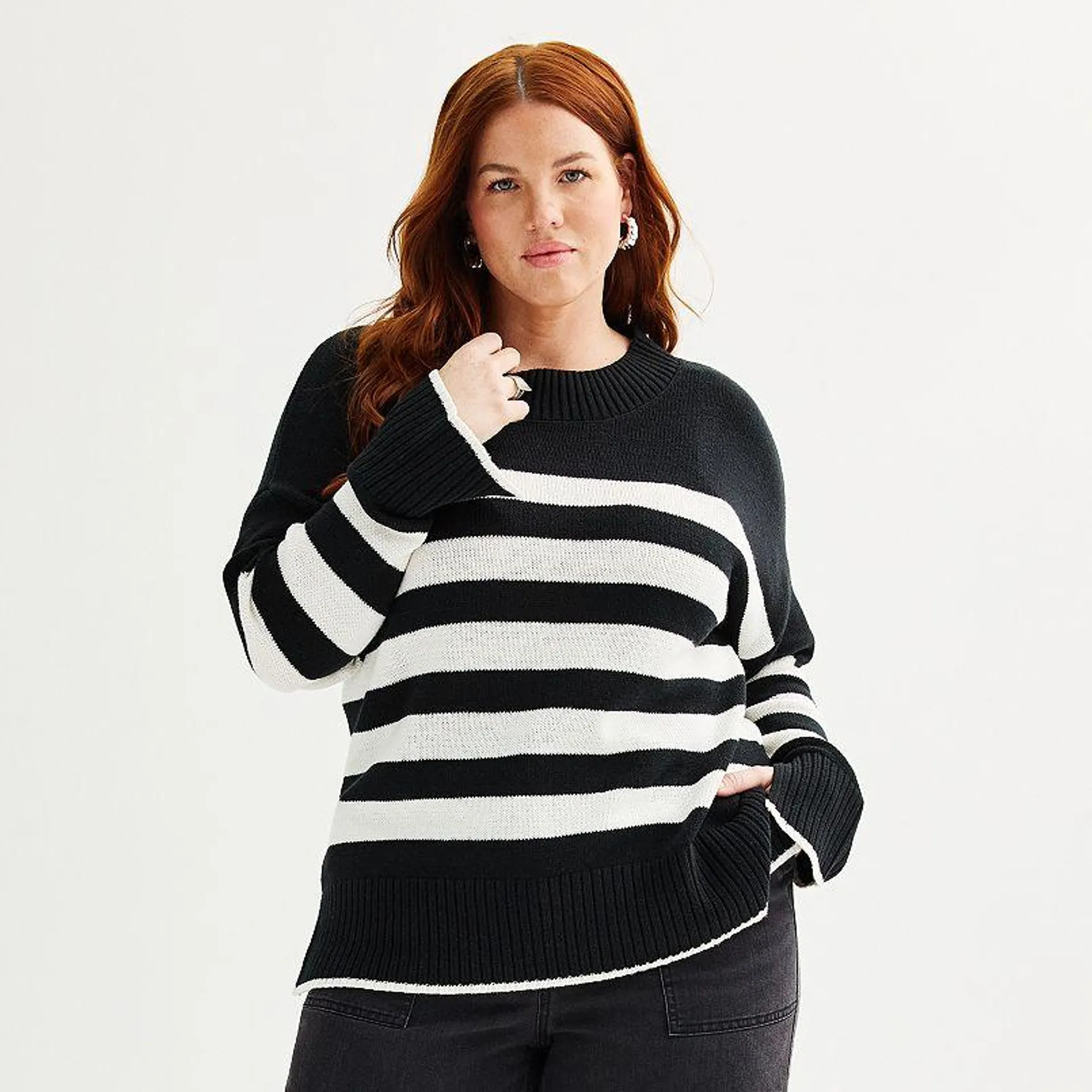 Plus Size Sonoma Goods For Life® Side Slit Crewneck Sweater