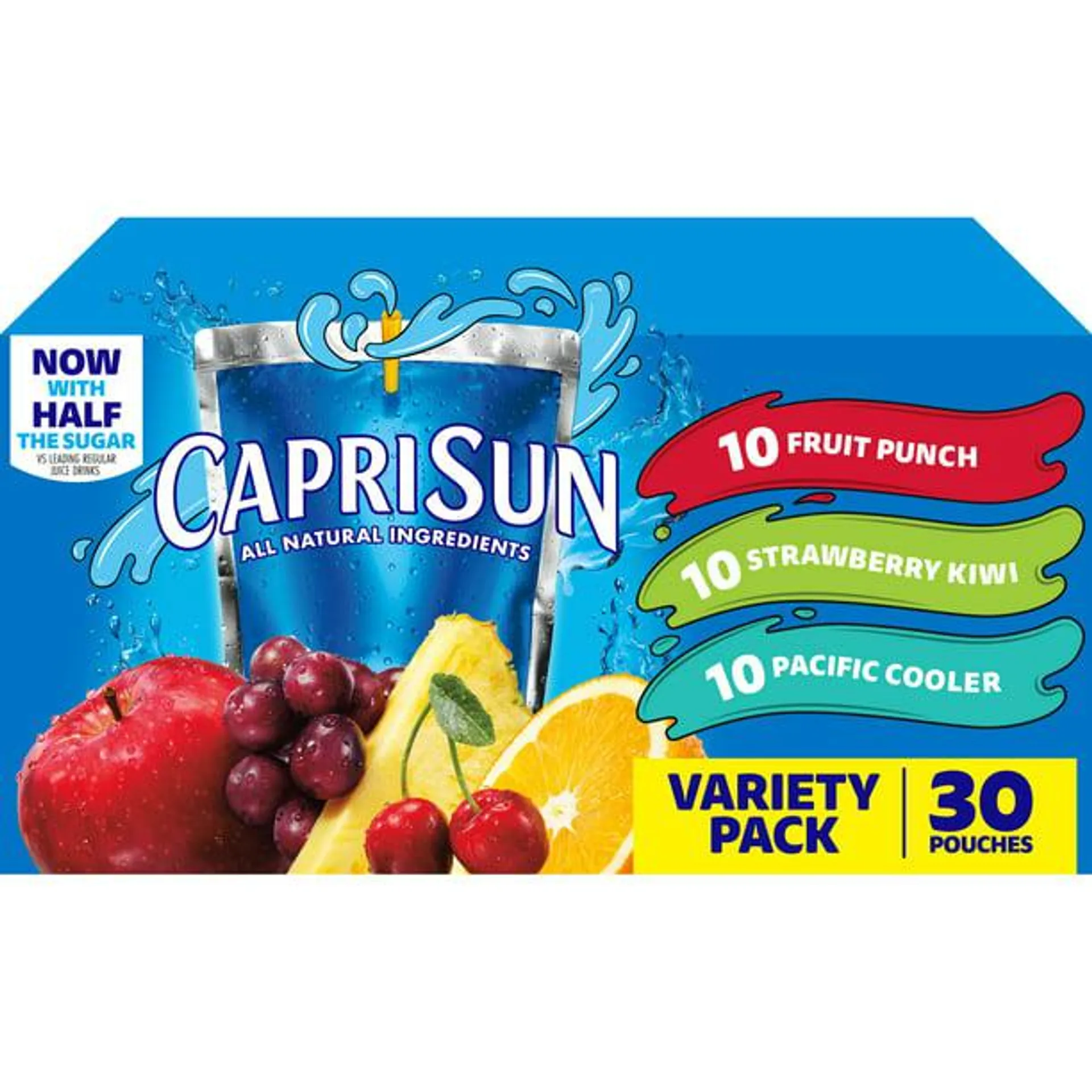 Capri Sun Variety Pack with Fruit Punch, Strawberry Kiwi & Pacific Cooler Juice Box Pouches, 30 ct Box, 6 fl oz Pouches