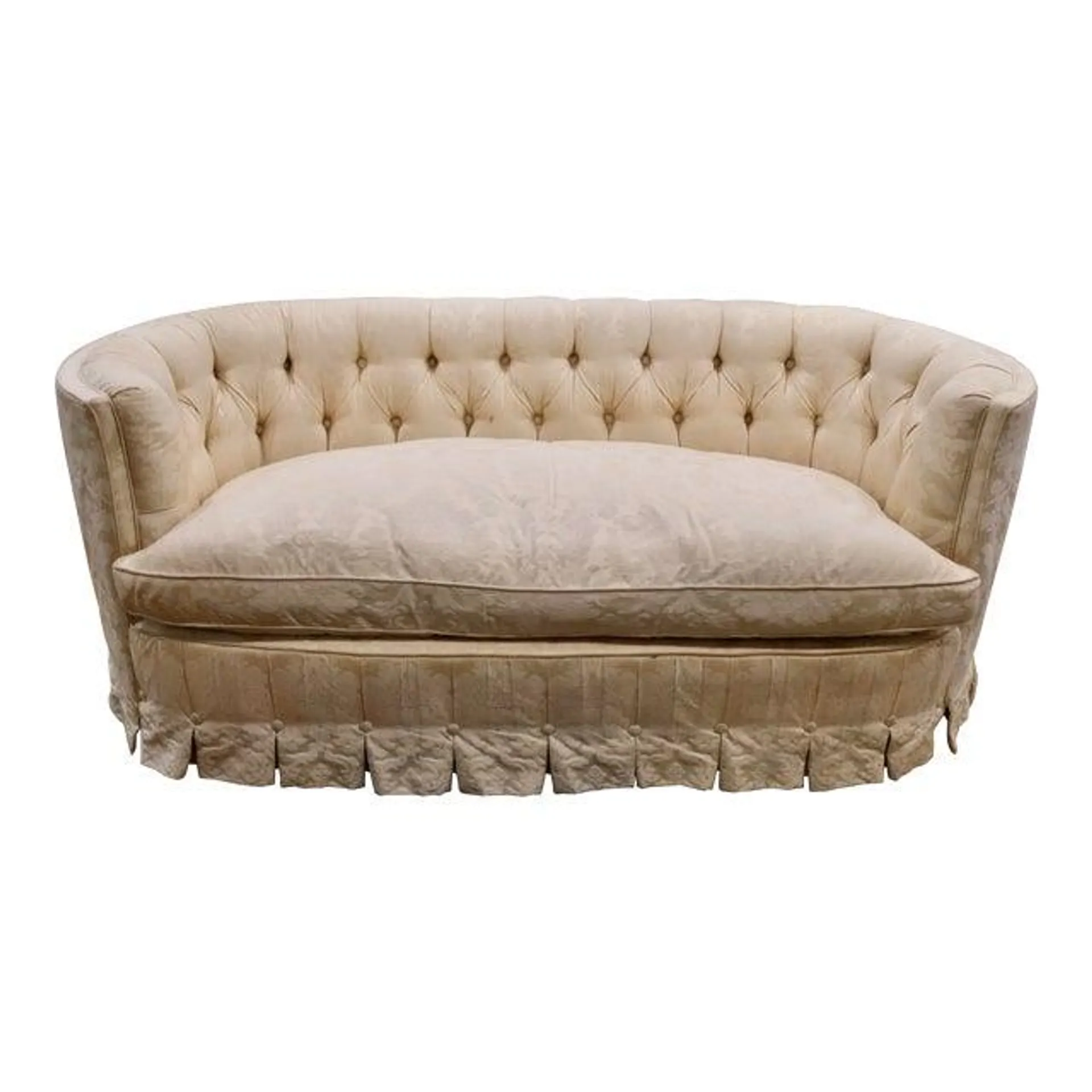 Late 20th Century Hickory Chair Furniture Reupholstered Tuxedo Sofa in Cream-On-Cream Damask