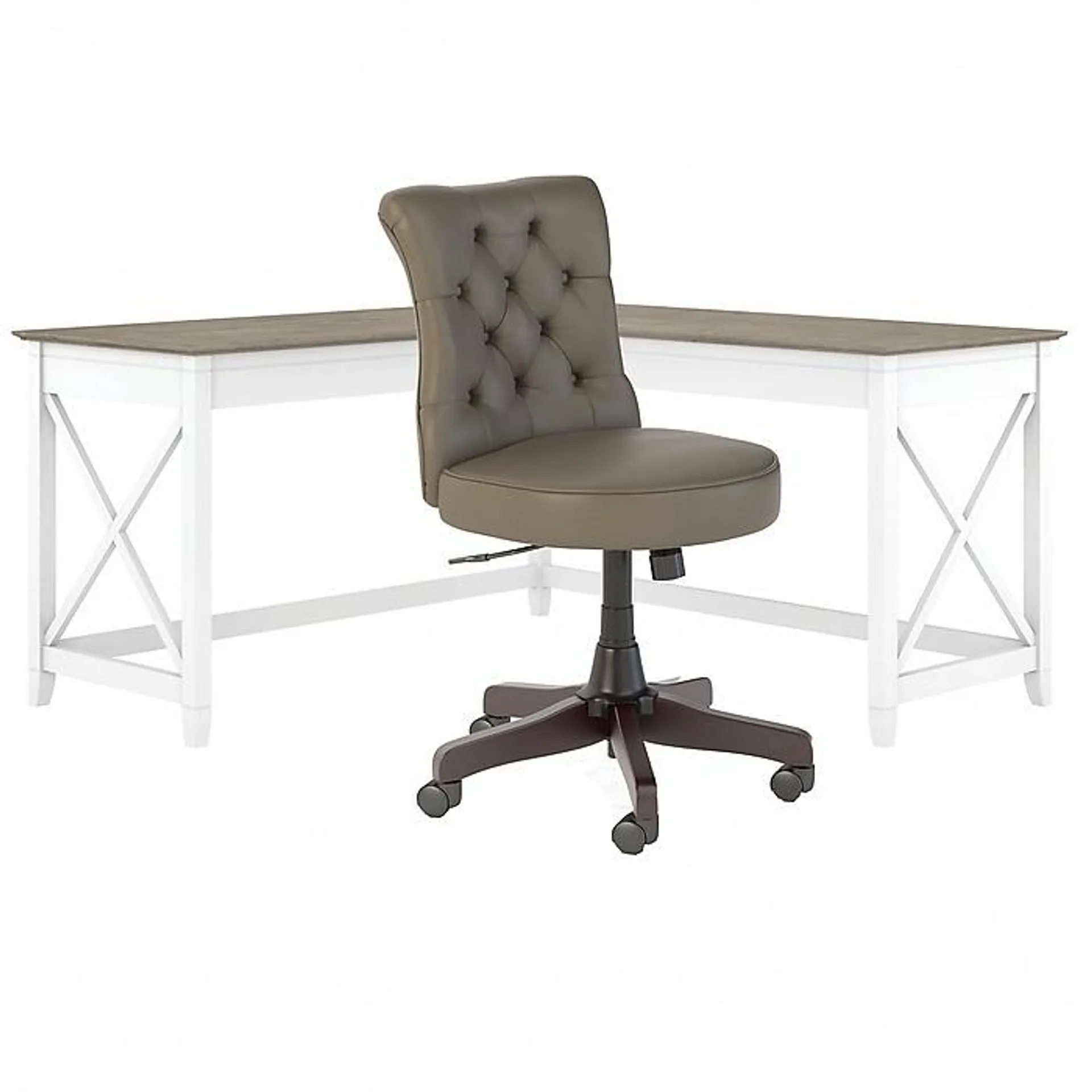 Bush Furniture Key West 60" L-Shaped Desk with Mid-Back Tufted Office Chair,