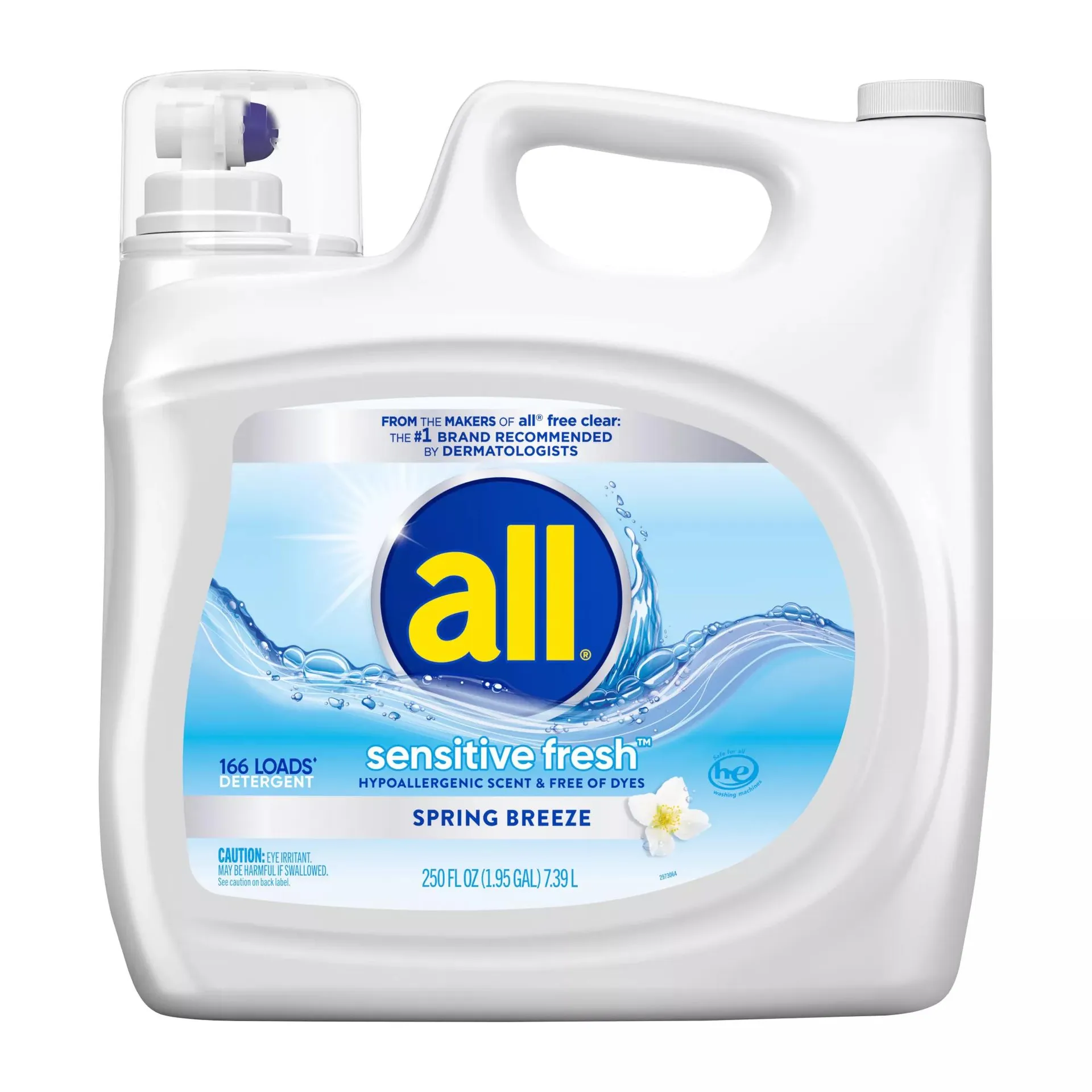 all Sensitive Fresh Liquid Laundry Detergent, Spring Breeze, 166 loads/250 oz.