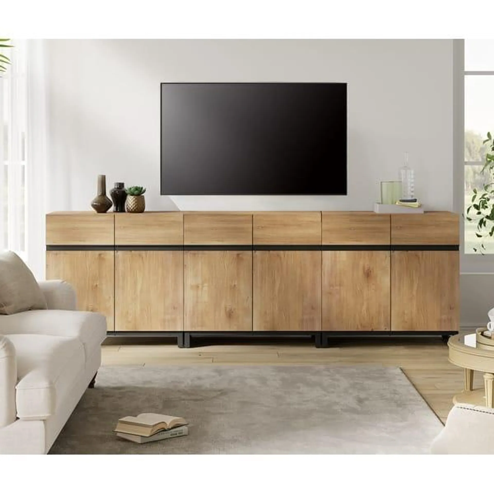 WAMPAT Modern TV Stand with Storage Cabinets for Living Room,Bedroom,Brown