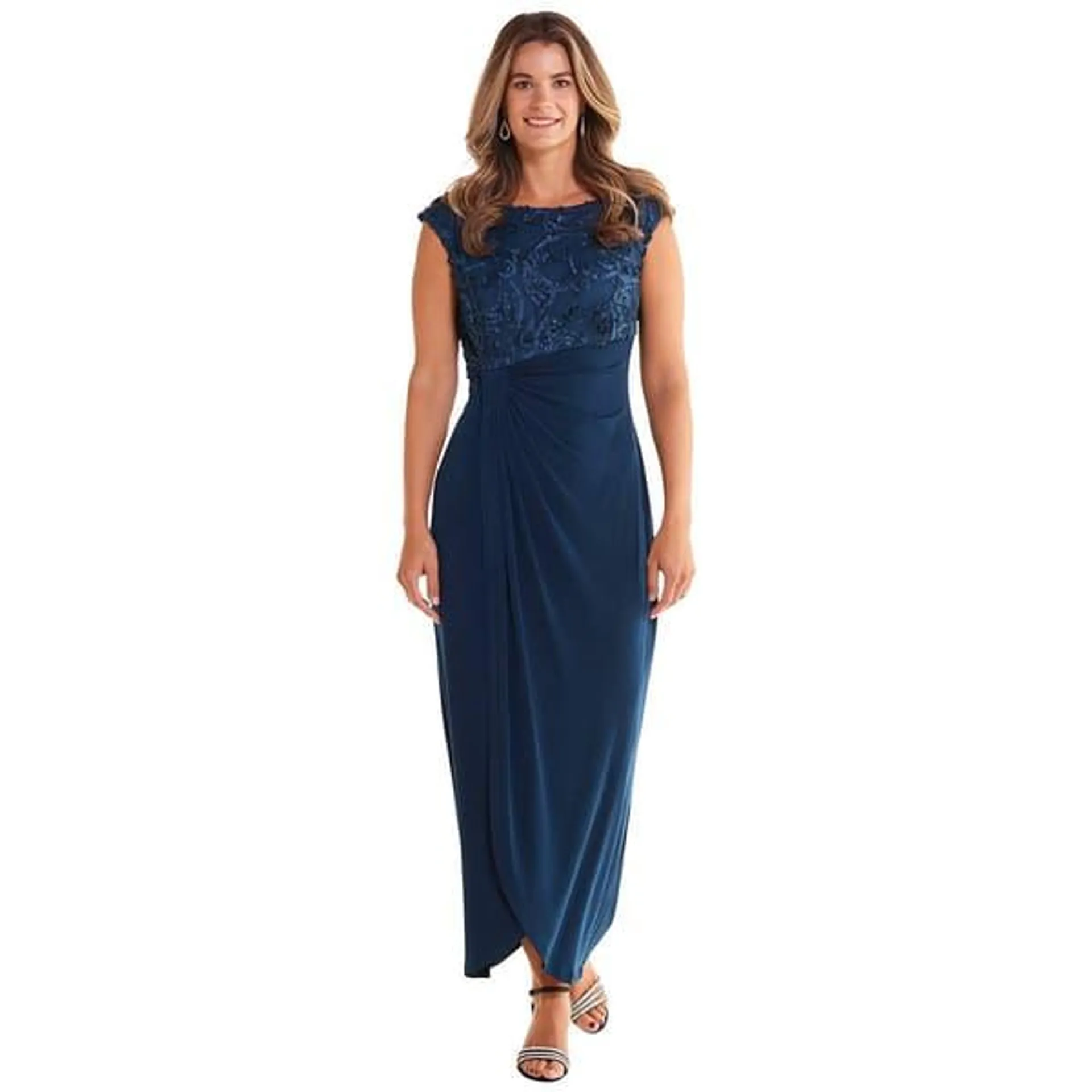 Womens Connected Apparel Sleeveless Soutache Yoke Dress