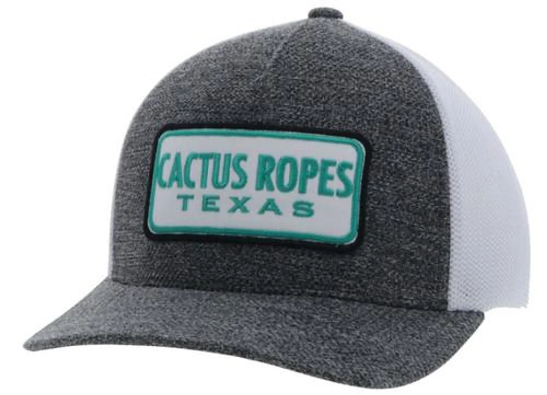 Hooey Men's Cactus Ropes Grey/White 5 Panel Trucker Flexfit Cap with Turquoise/White/Black Rectangle Patch
