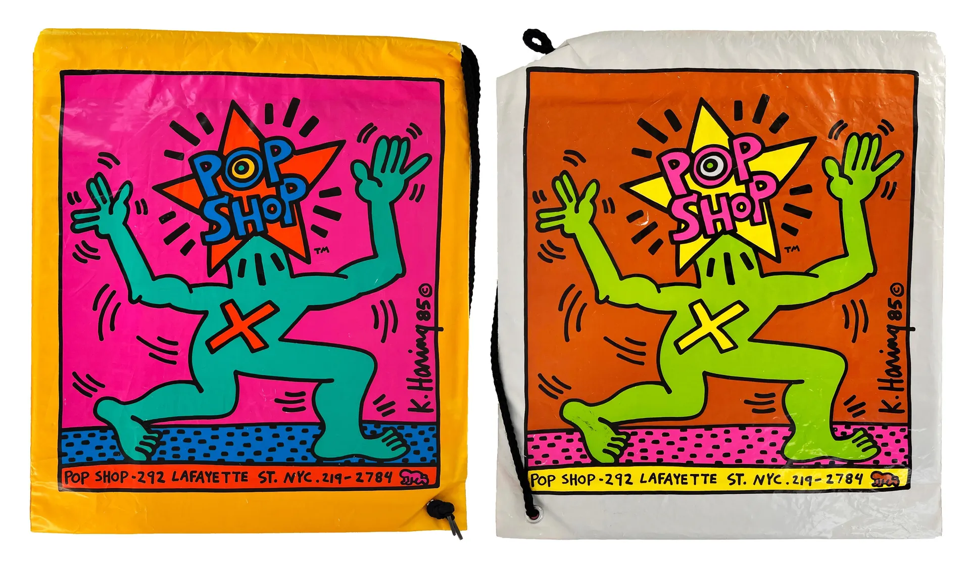 Keith Haring Original 1980s Keith Haring Pop Shop bags set of 2 (Keith Haring pop shop) 1986