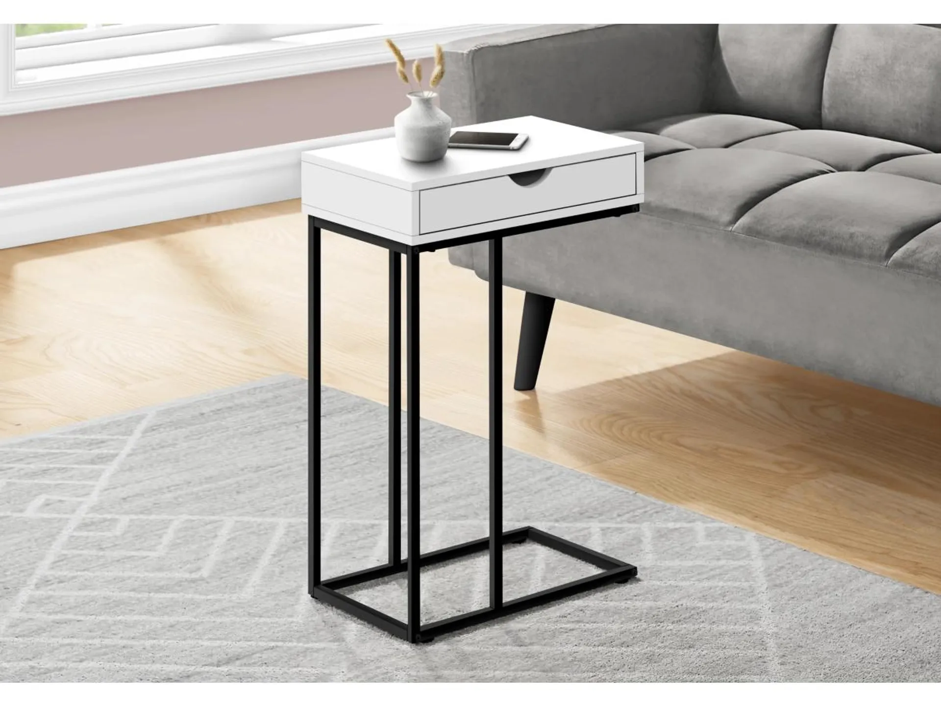 Monarch Specialties Contemporary 25" High C-Shape Accent Table with 1 Drawer