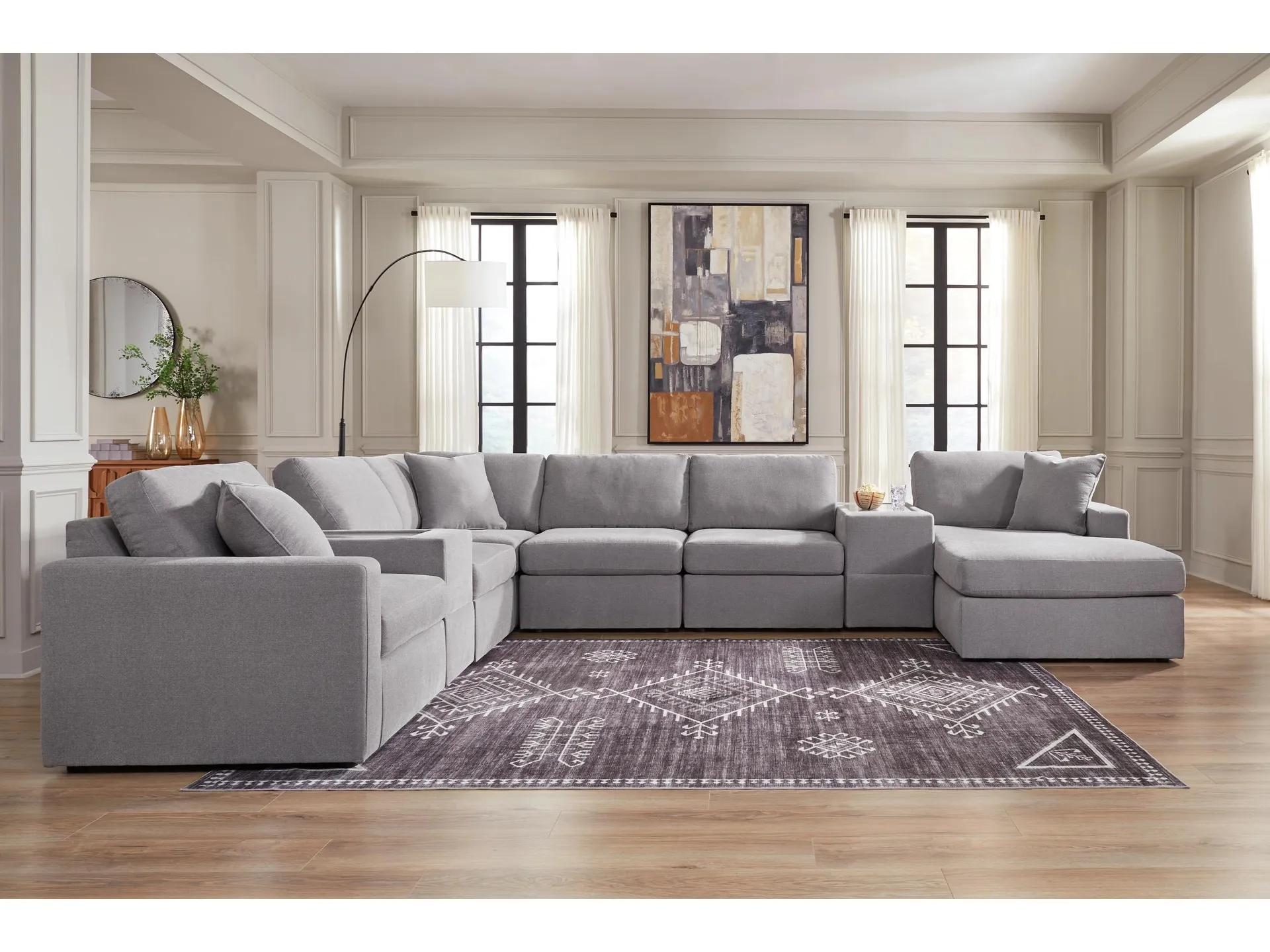 Modmax 8-Piece Modular Performance Fabric Sectional with Chaise and Storage Consoles