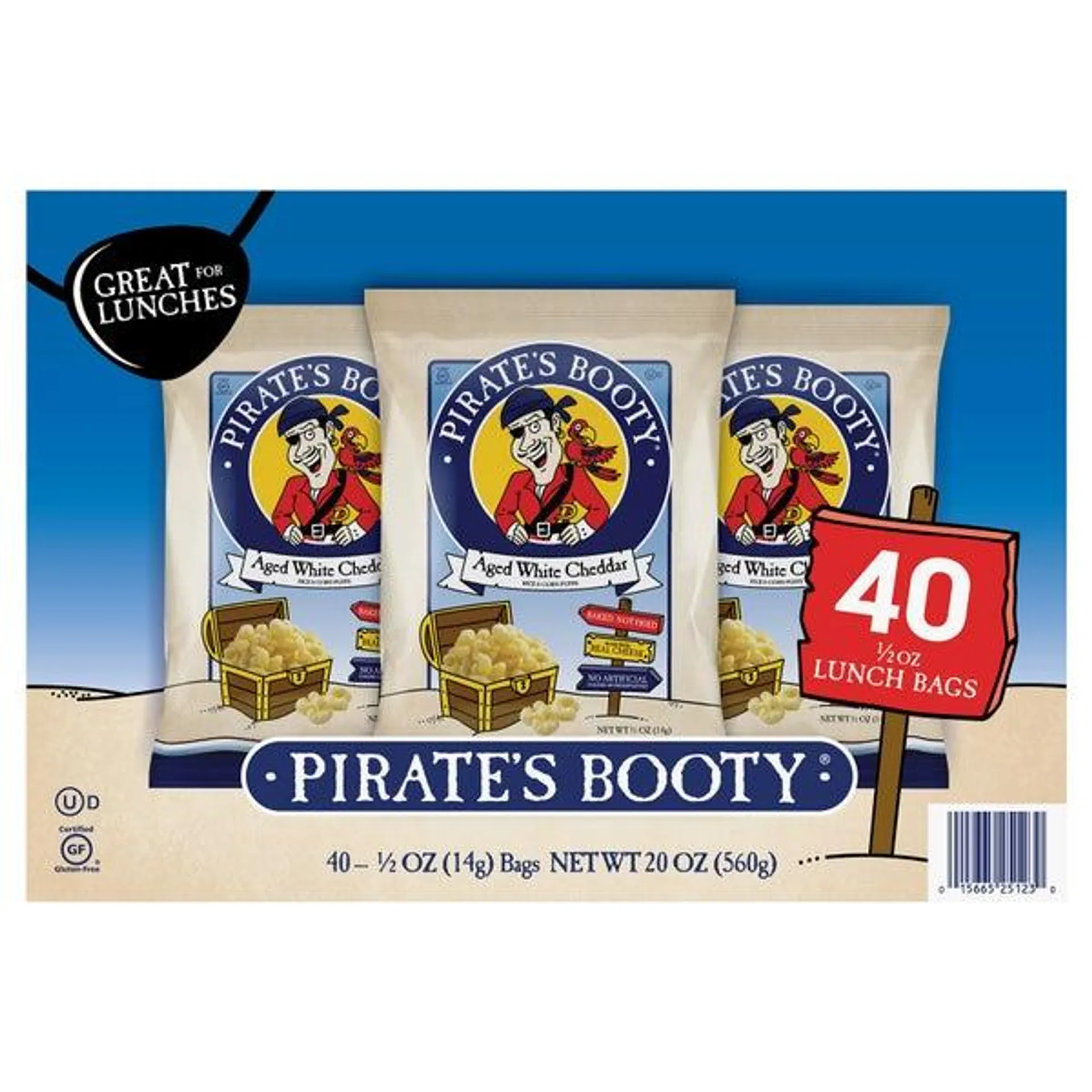 Pirate's Booty Aged White Cheddar Snack, 0.5 oz, 40-count