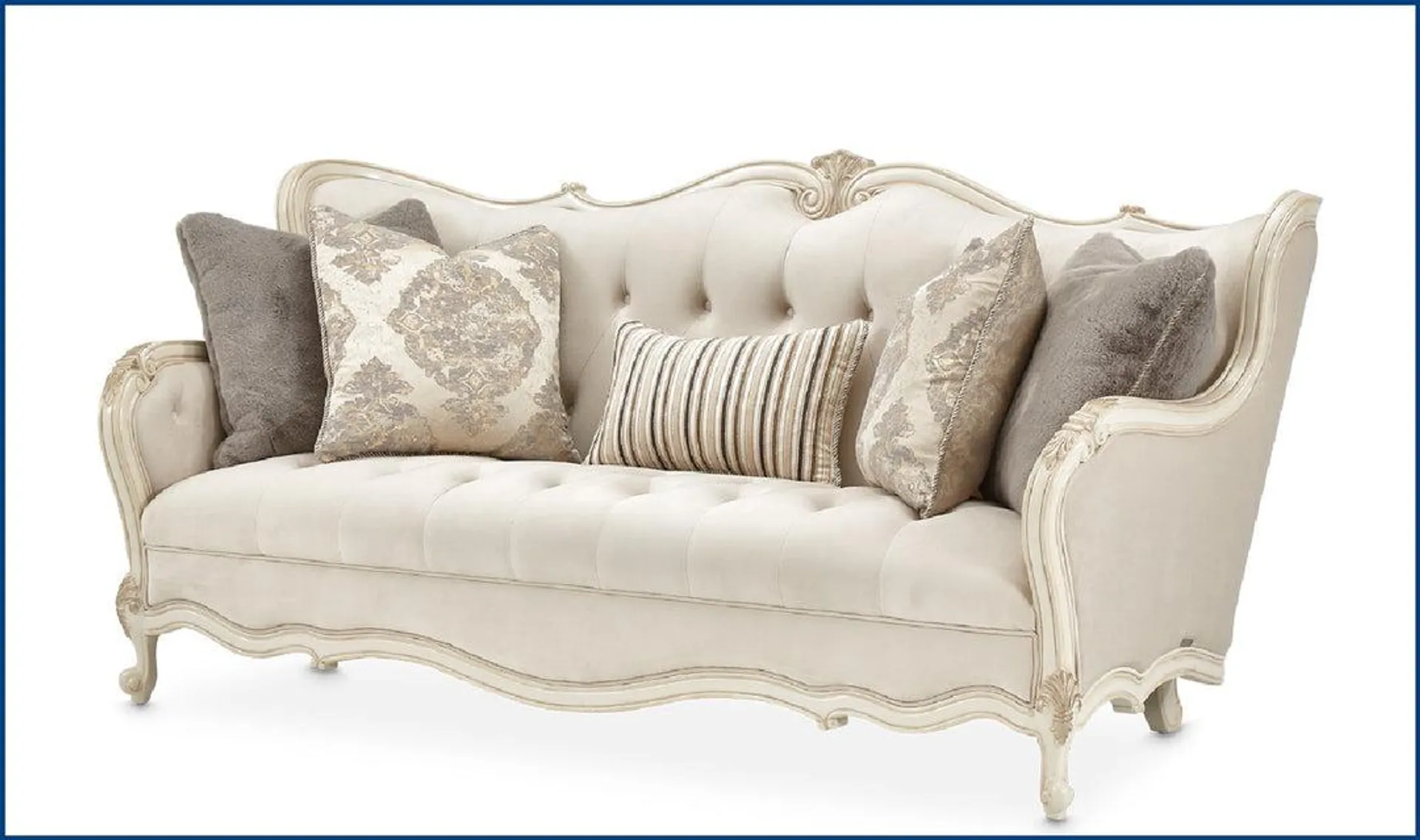 AICO Lavelle 3-Seater Classic Pearl Sofa with Tufted Back