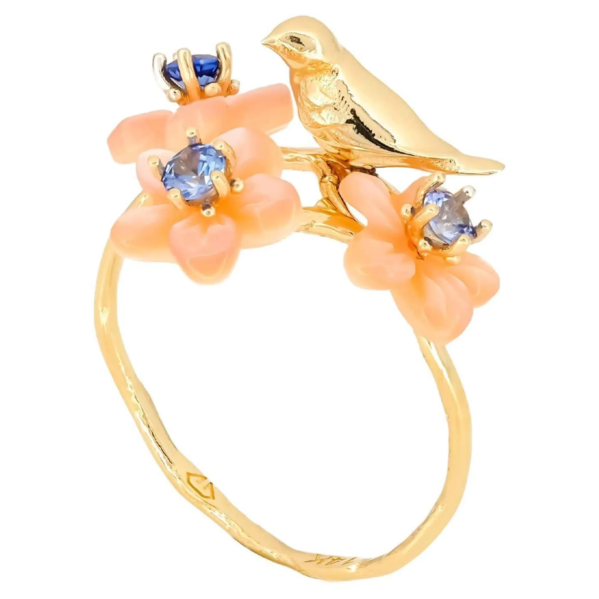 14k Gold Bird on Branch Ring