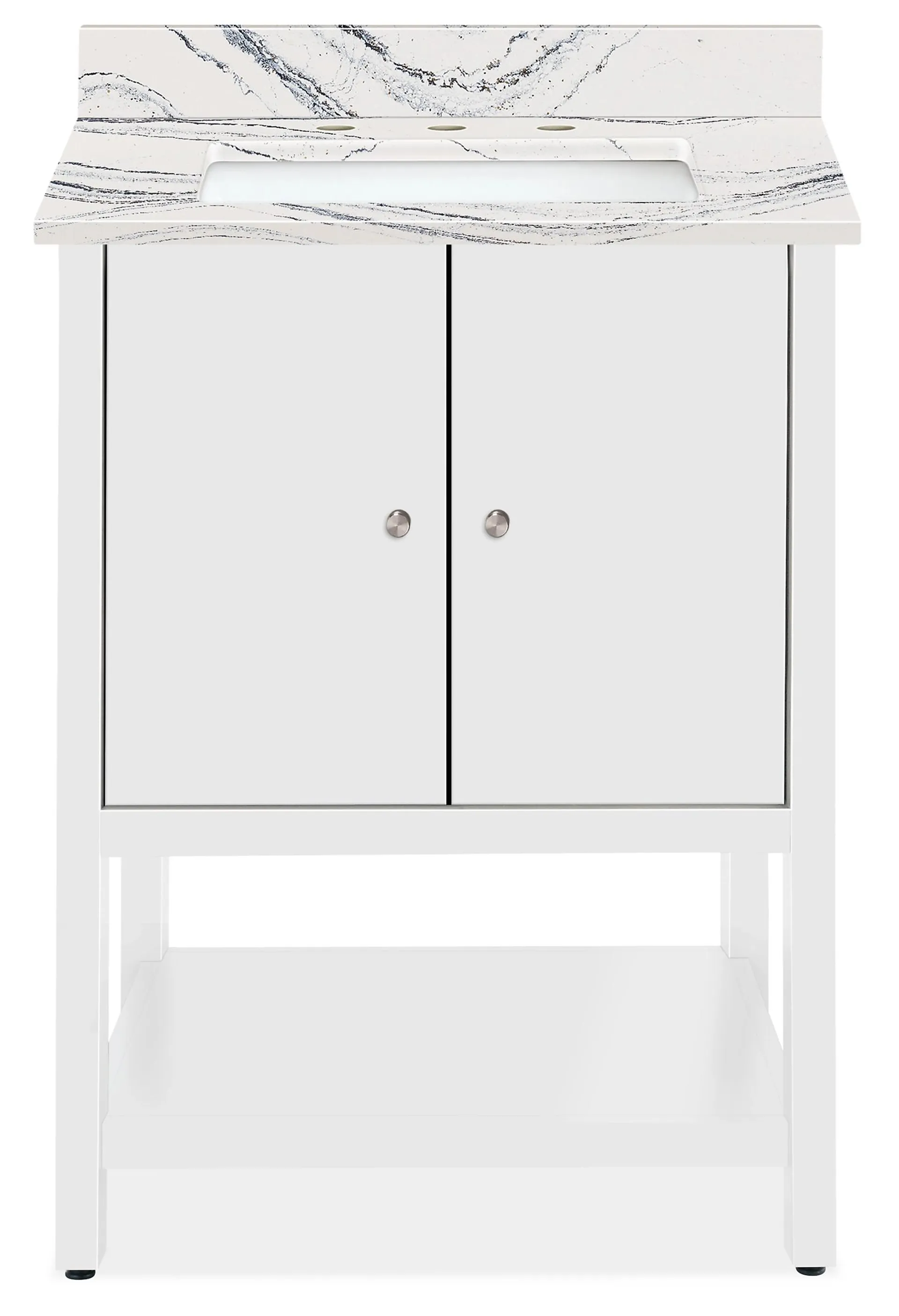 Emerson 26w 21.75d 34h SGL Sink Vanity w/L&R Overhang in White w/Portrush Top