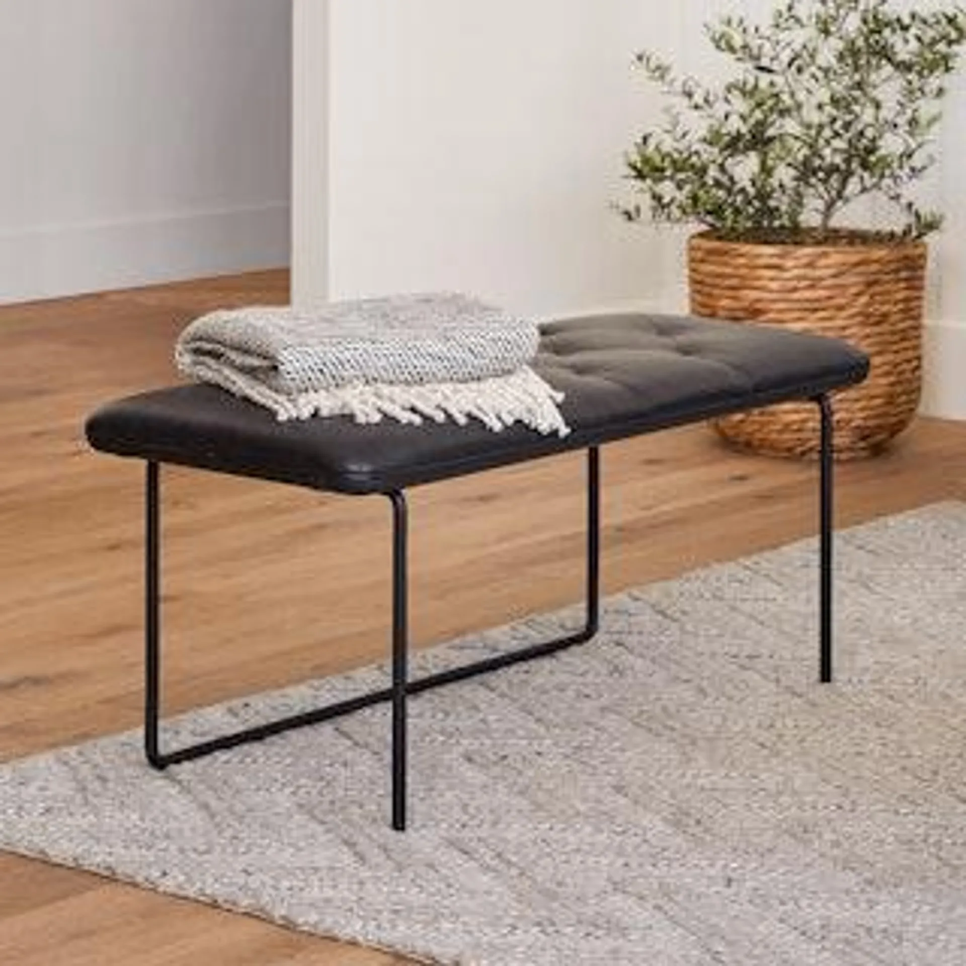 Level 43" Leather Bench - Bella Black