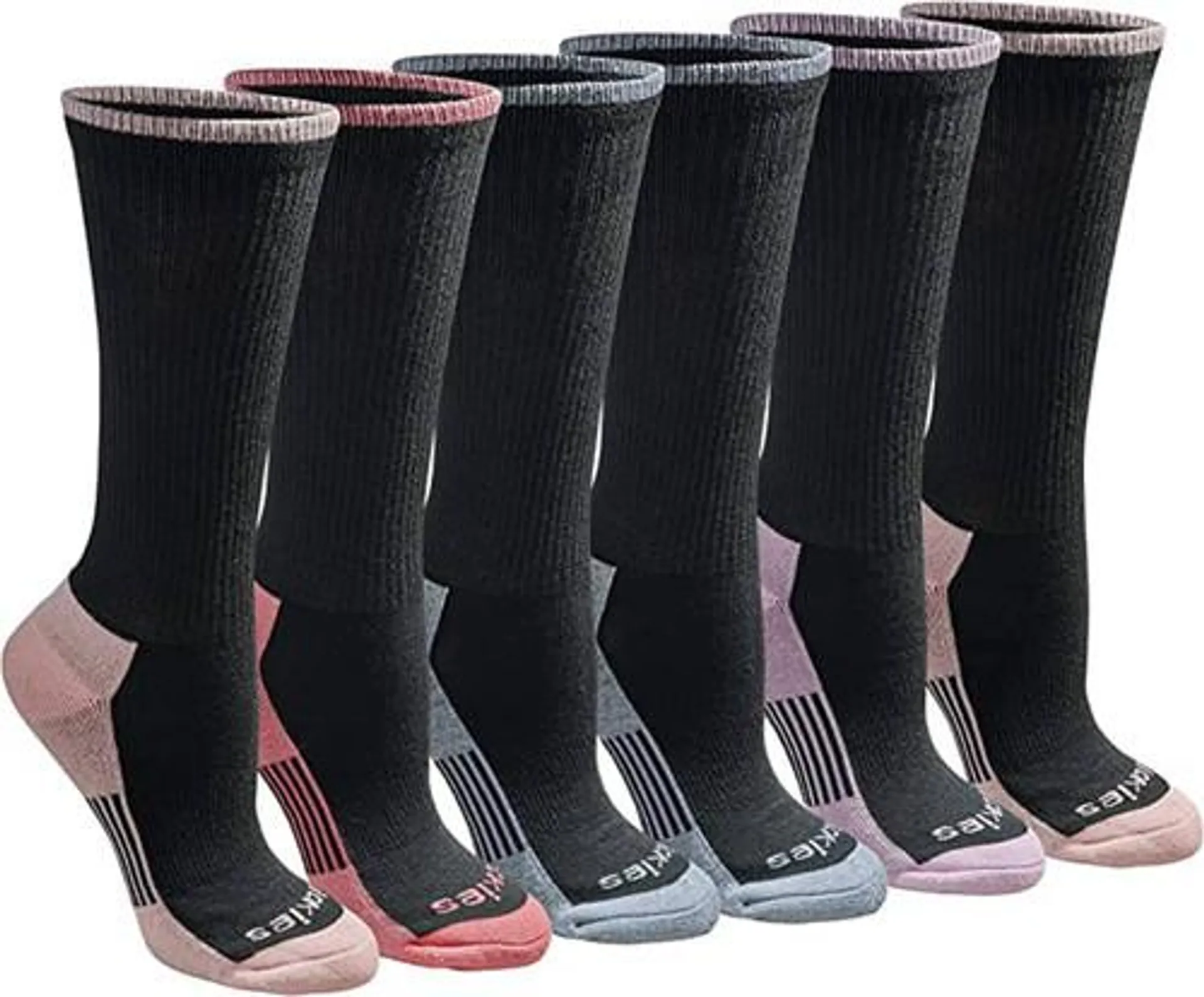 Dickies Womens's DRI-TECH Crew Socks Black With Blush 6PK