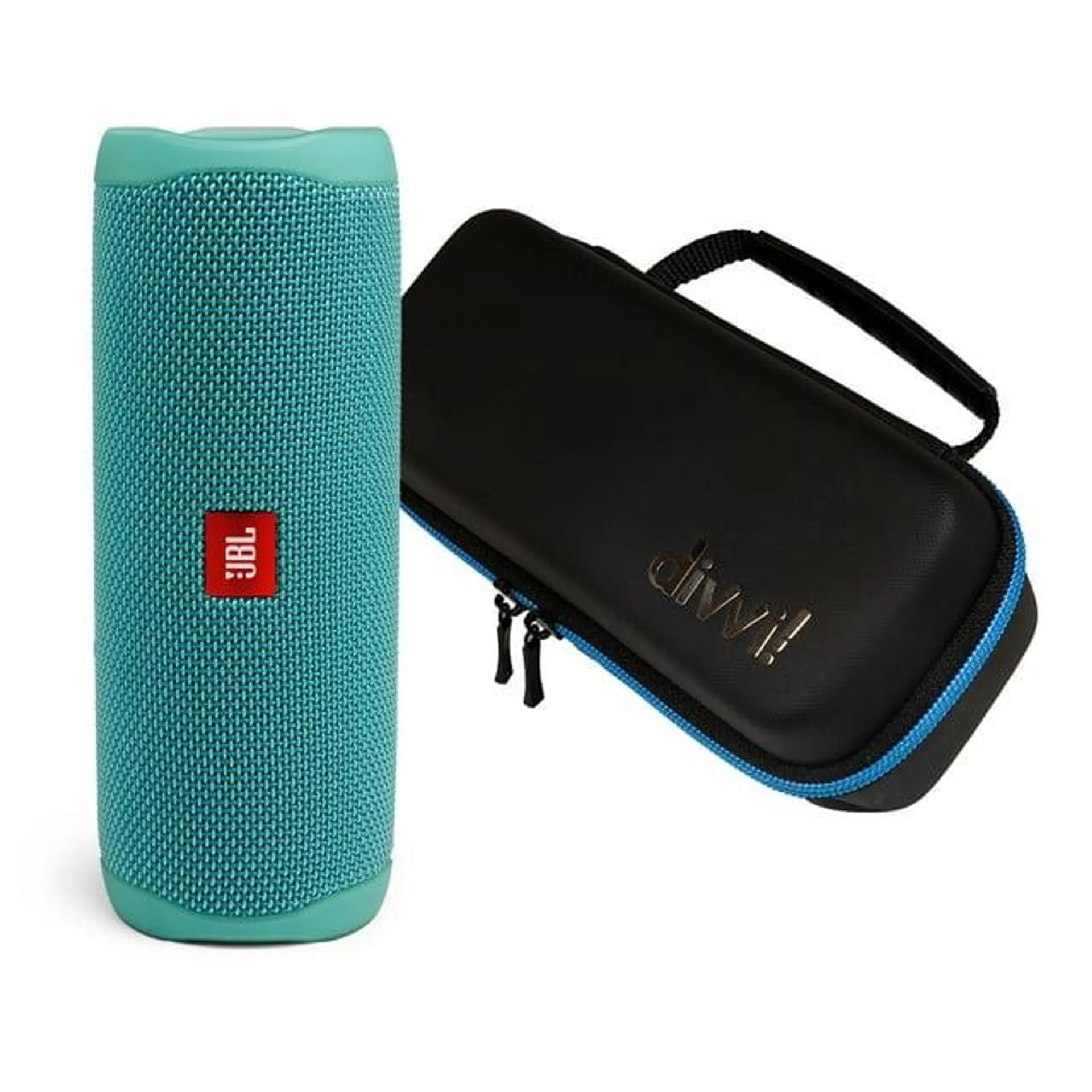 JBL Flip 5 Teal Bluetooth Speaker w/divvi! Hardshell Case Kit