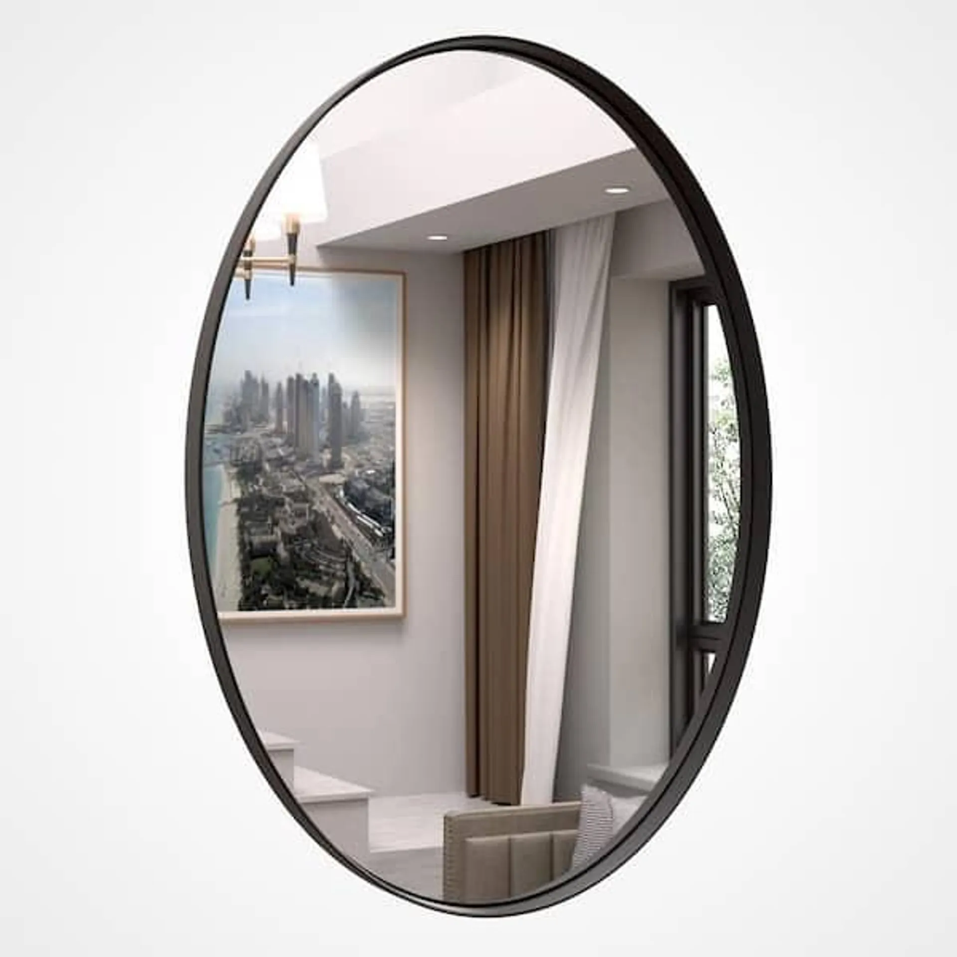 22 in. W x 30 in. H Medium Oval Mirrors Metal Framed Wall Mirrors Bathroom Mirror Vanity Mirror Accent Mirror in Black