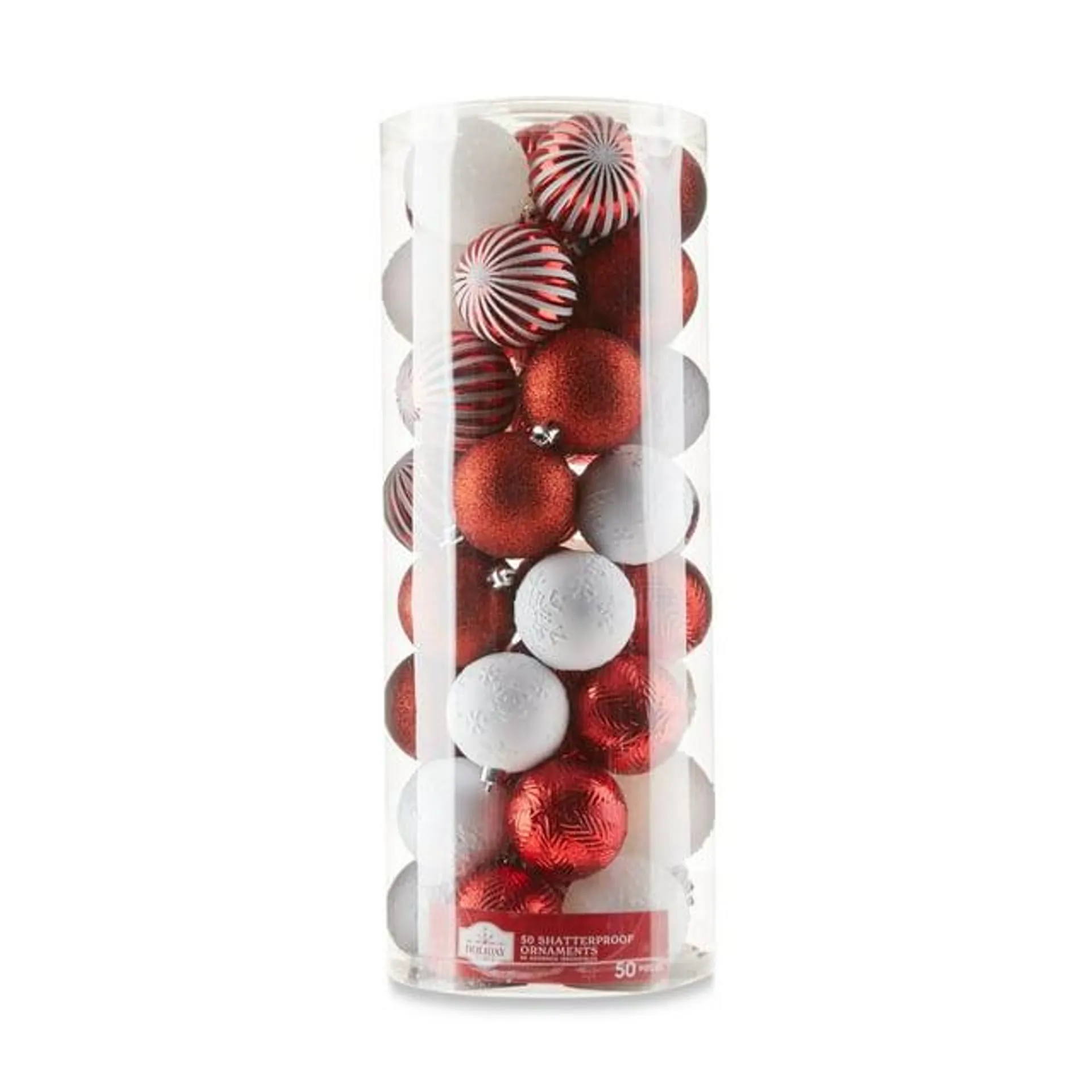 Red & White Shatterproof Christmas Ball Ornaments, 50 Count, by Holiday Time