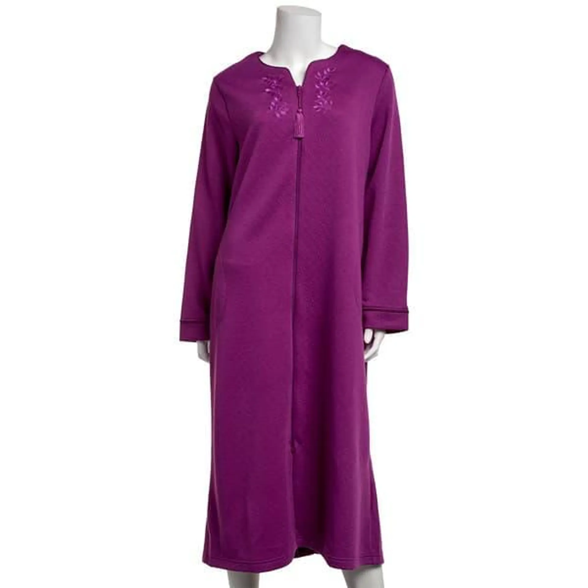 Womens Jasmine Rose Long Sleeve 48" Circle Knit Zip Robe