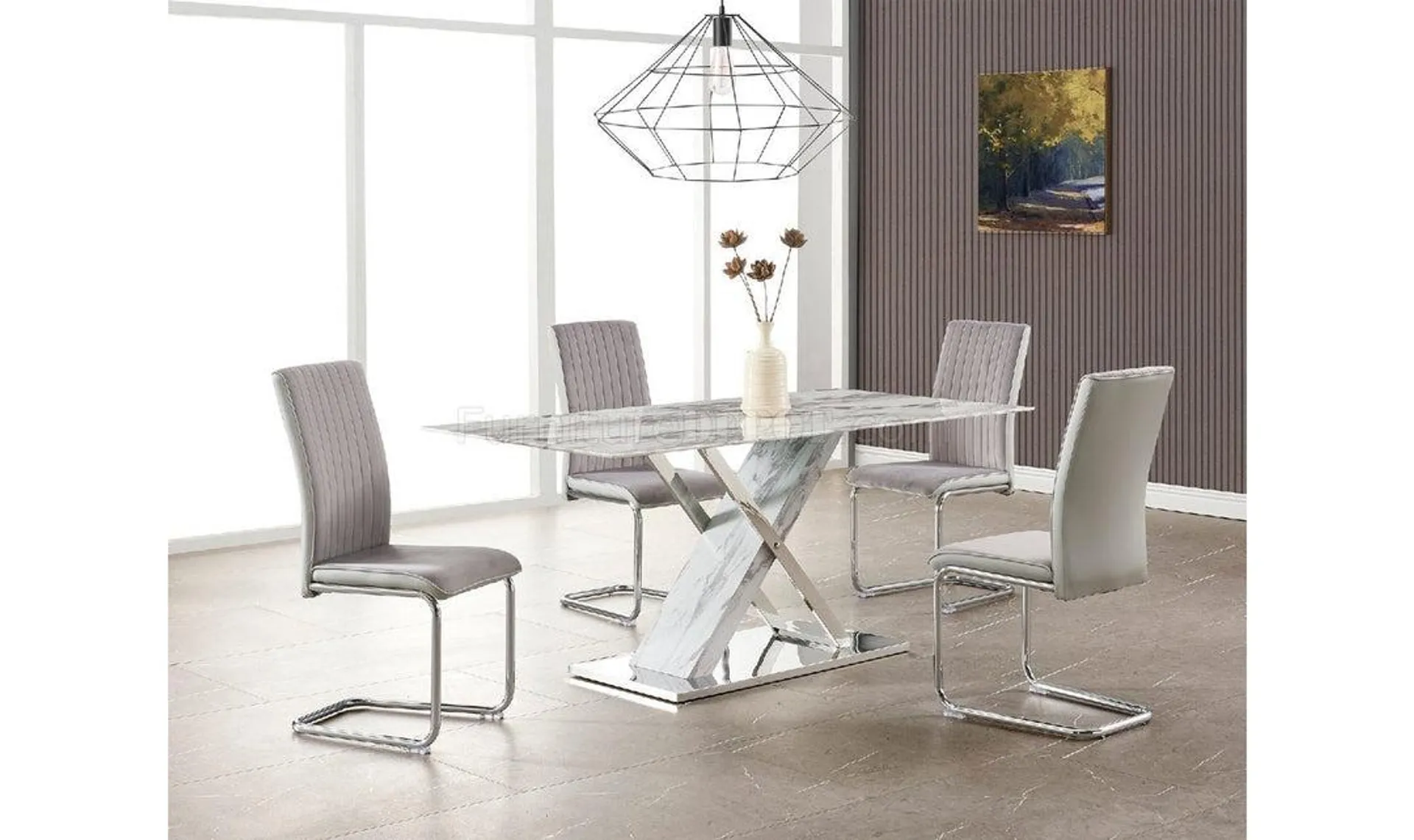 Global Furniture Marsha 4-Seater Carrara Marble Top Dining Set