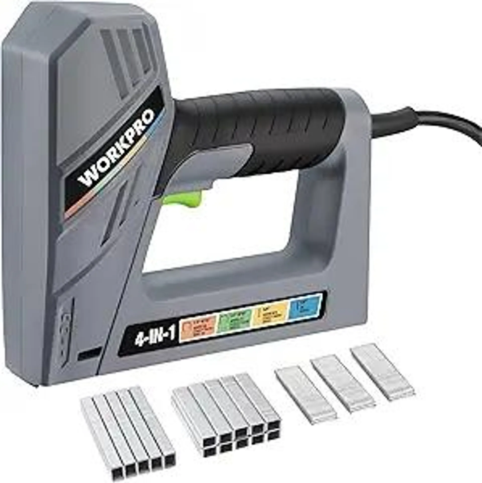 WORKPRO Electric Corded 4-in-1 Nail Gun, Professional Stapler for Wood Upholstery, Crafts, Framing, Decoration, DIY, Including 3000PCS of Staples and Nails