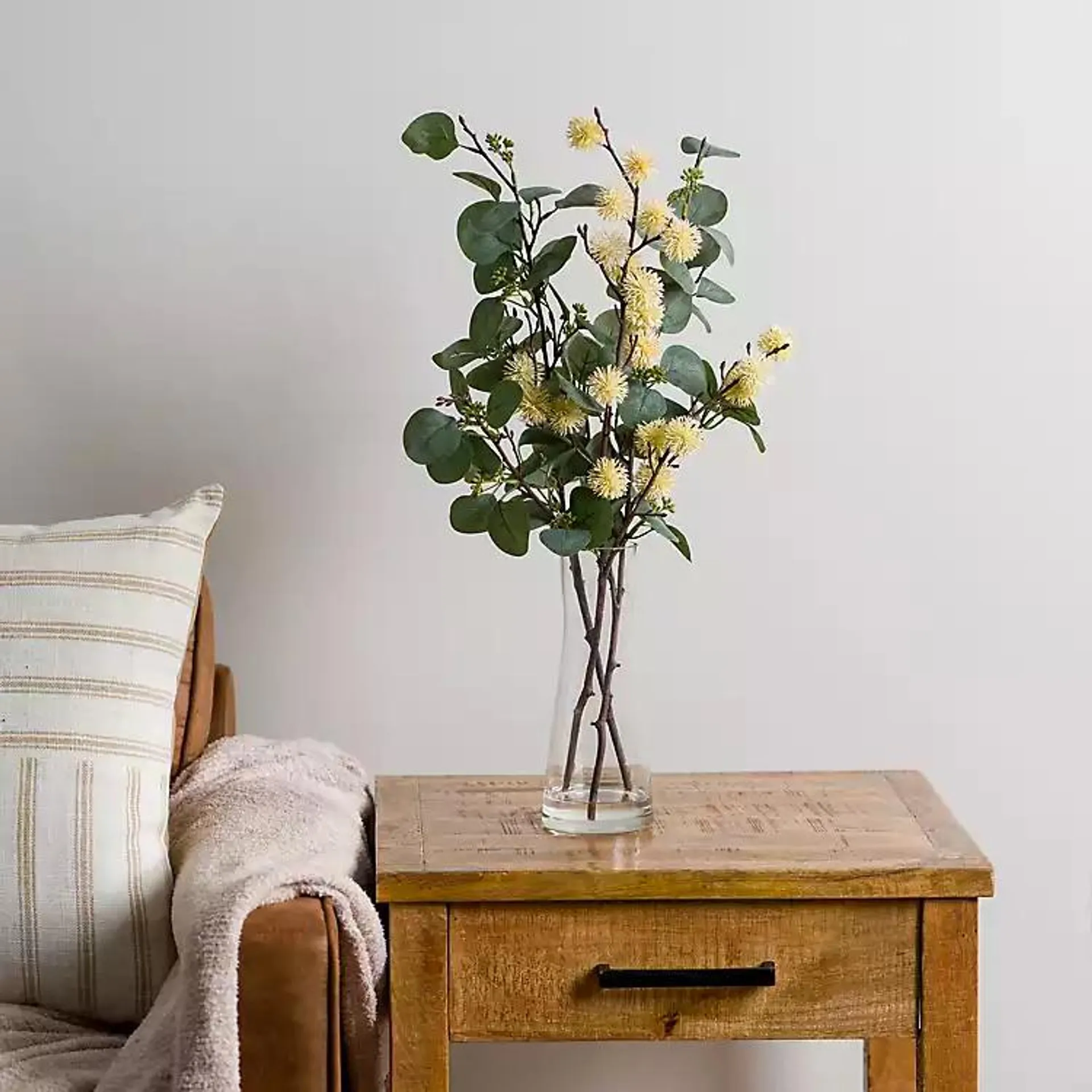 Eucalyptus Thistle Arrangement in Glass Vase