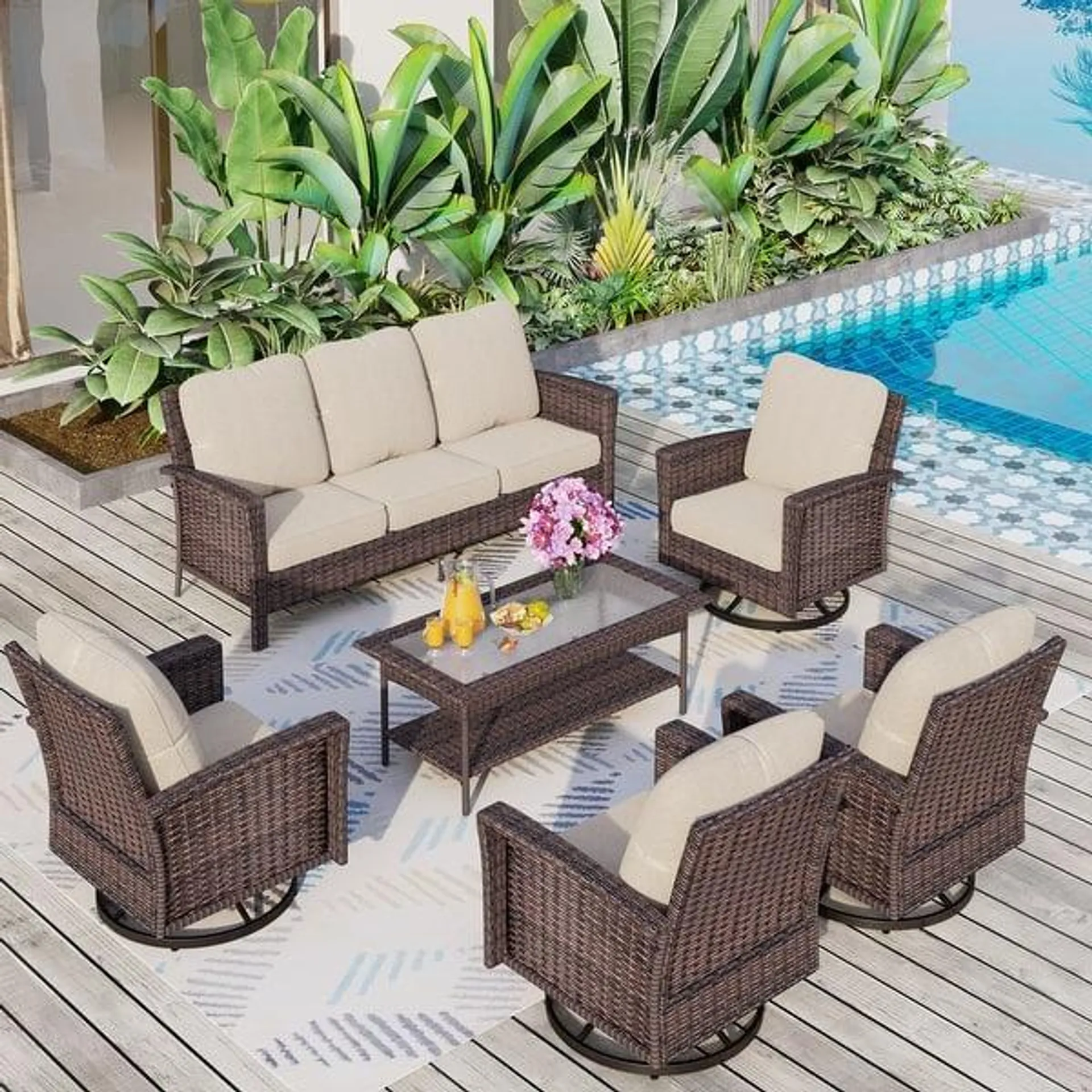 8-Piece Extra-Large Patio Wicker Sofa Conversation Set with Coffee Table, Oversize Seat with Thick Padded Cushion