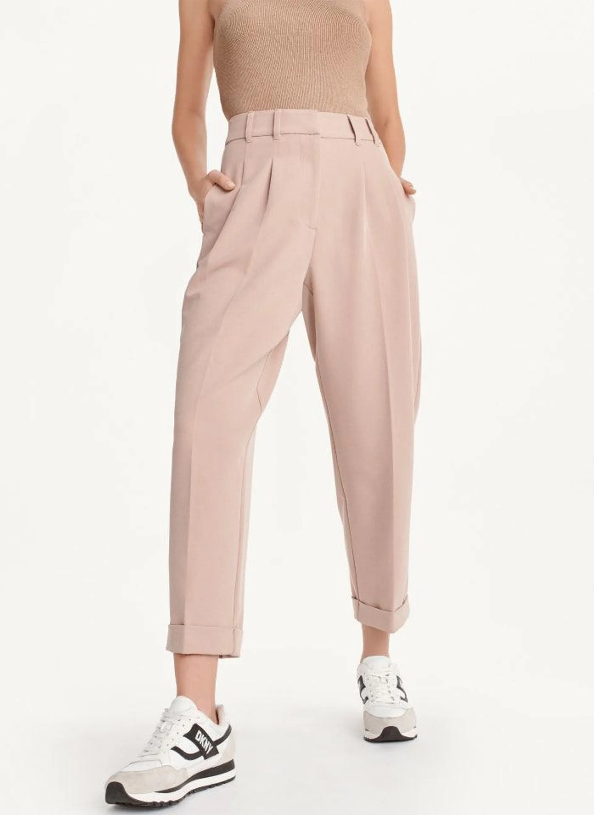 High Rise Pleat Rolled Cuff Pant