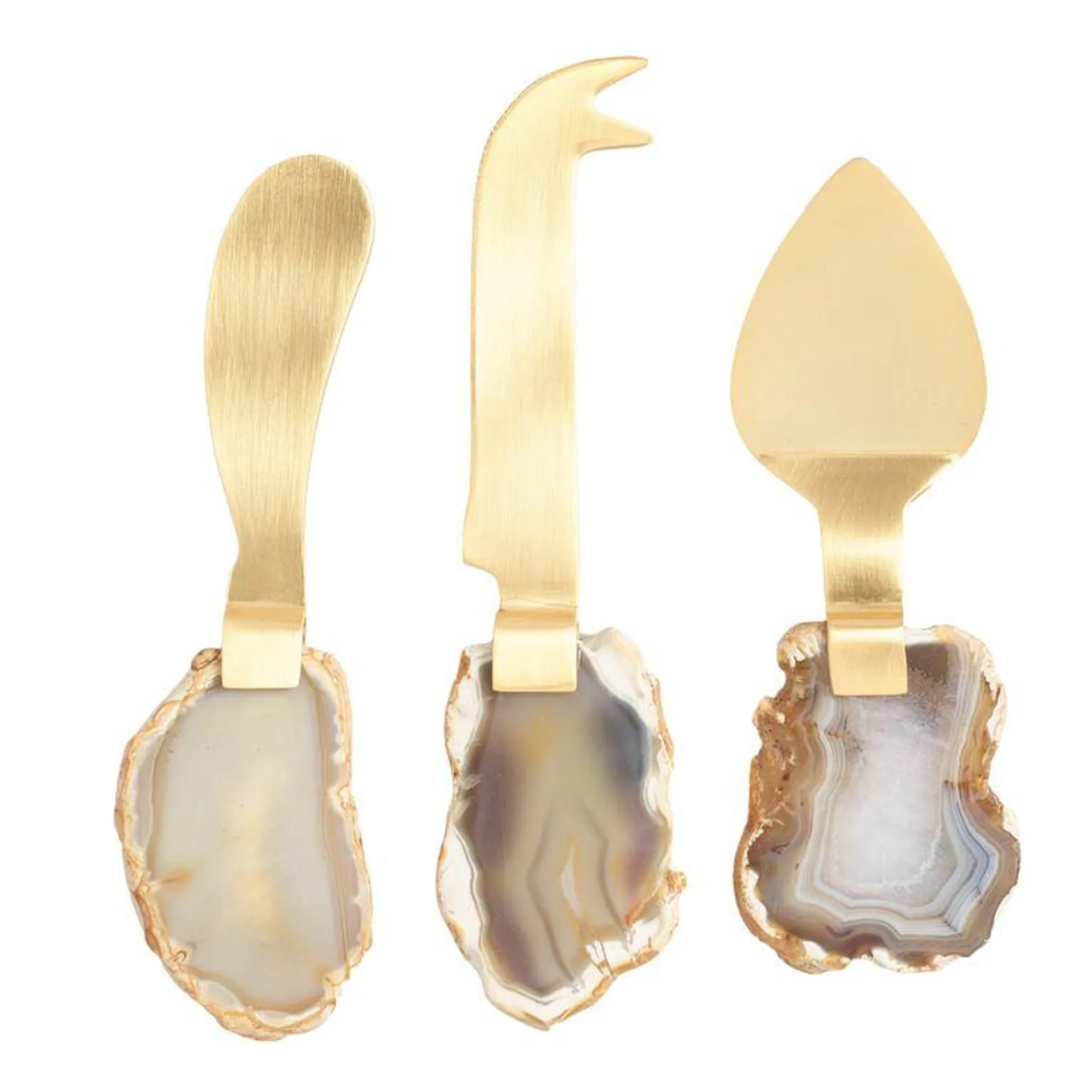 Gold Agate Slice Cheese Knives 3 Piece Set