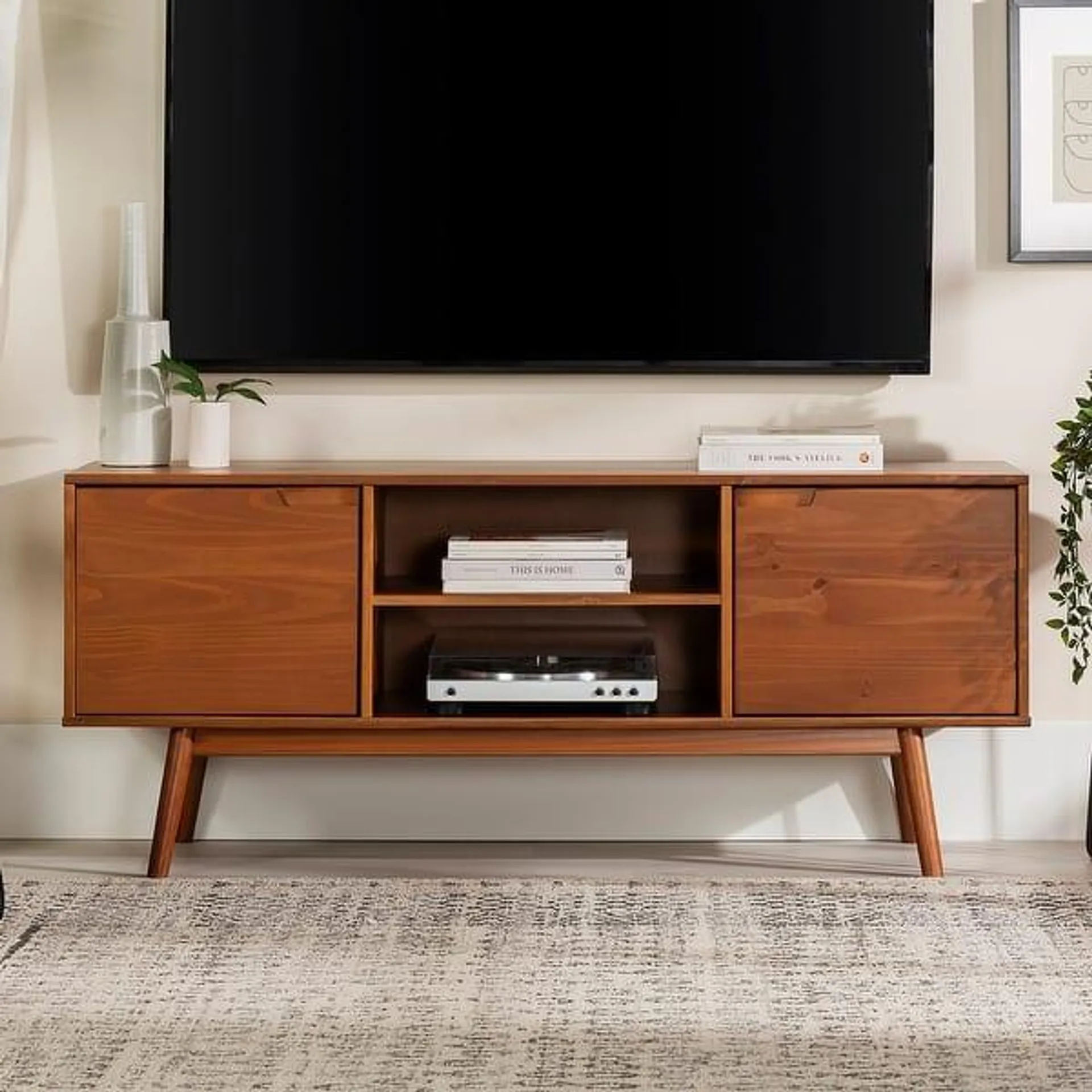 Middlebrook 58-inch Mid-Century Solid Wood TV Stand - Caramel