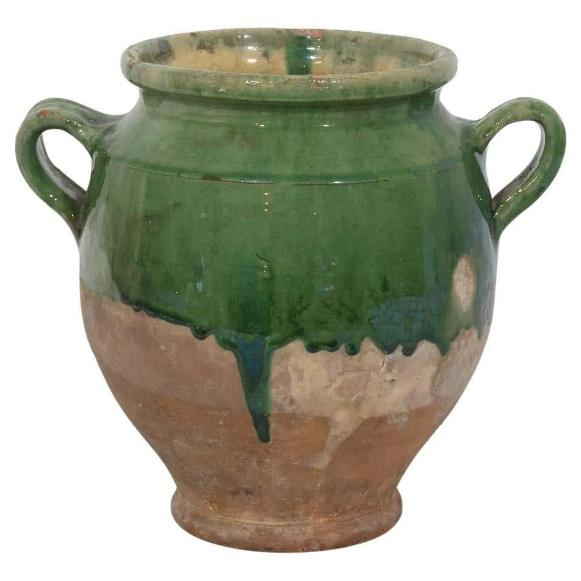 French 19th Century Green Glazed Ceramic Confit Jar/ Pot