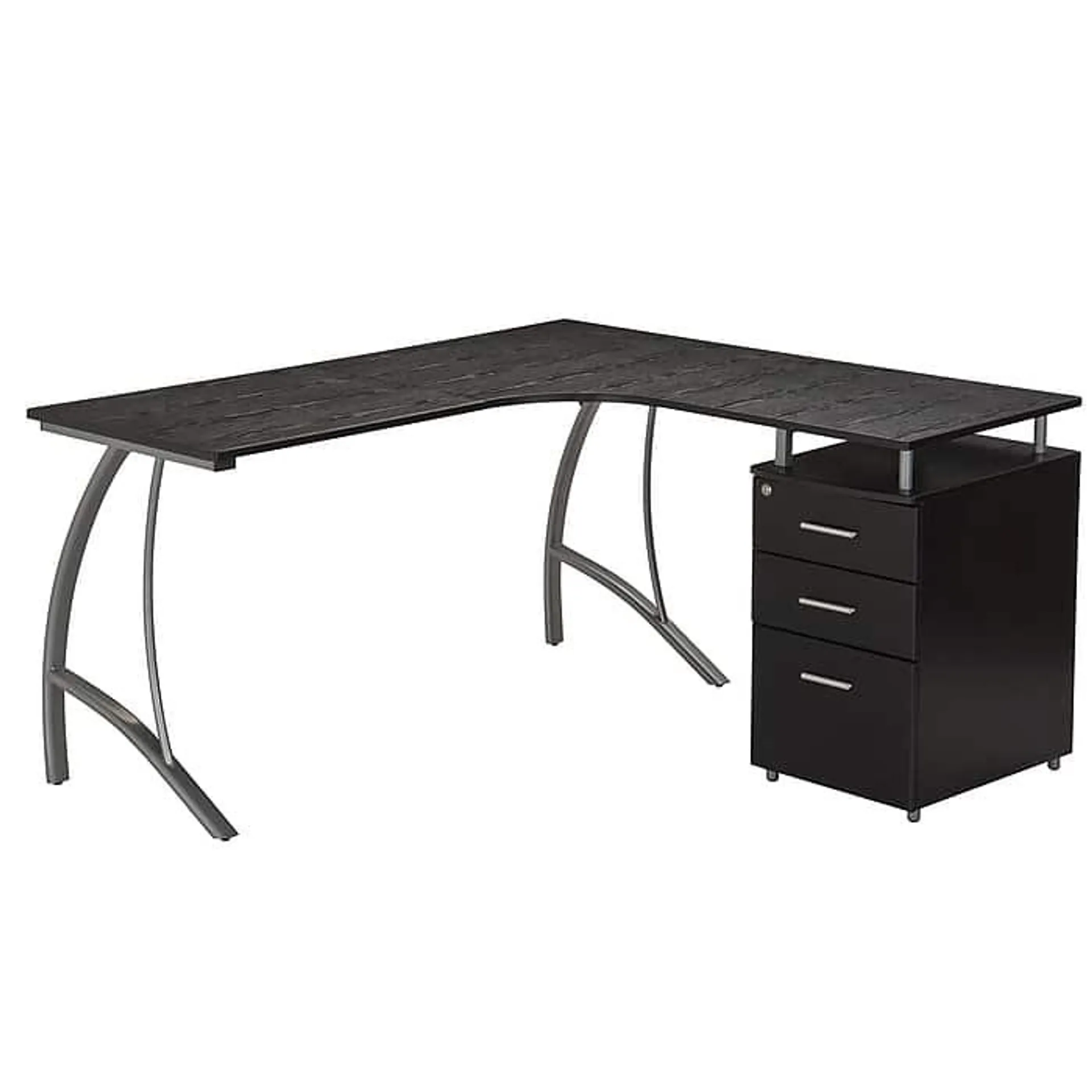 Techni Mobili Modern L-Shaped Computer Desk with File Cabinet,