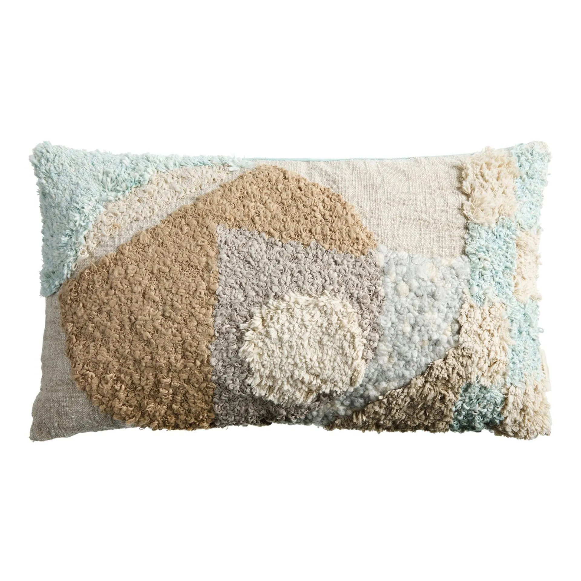 Ivory and Blue Tufted Abstract Shapes Lumbar Pillow