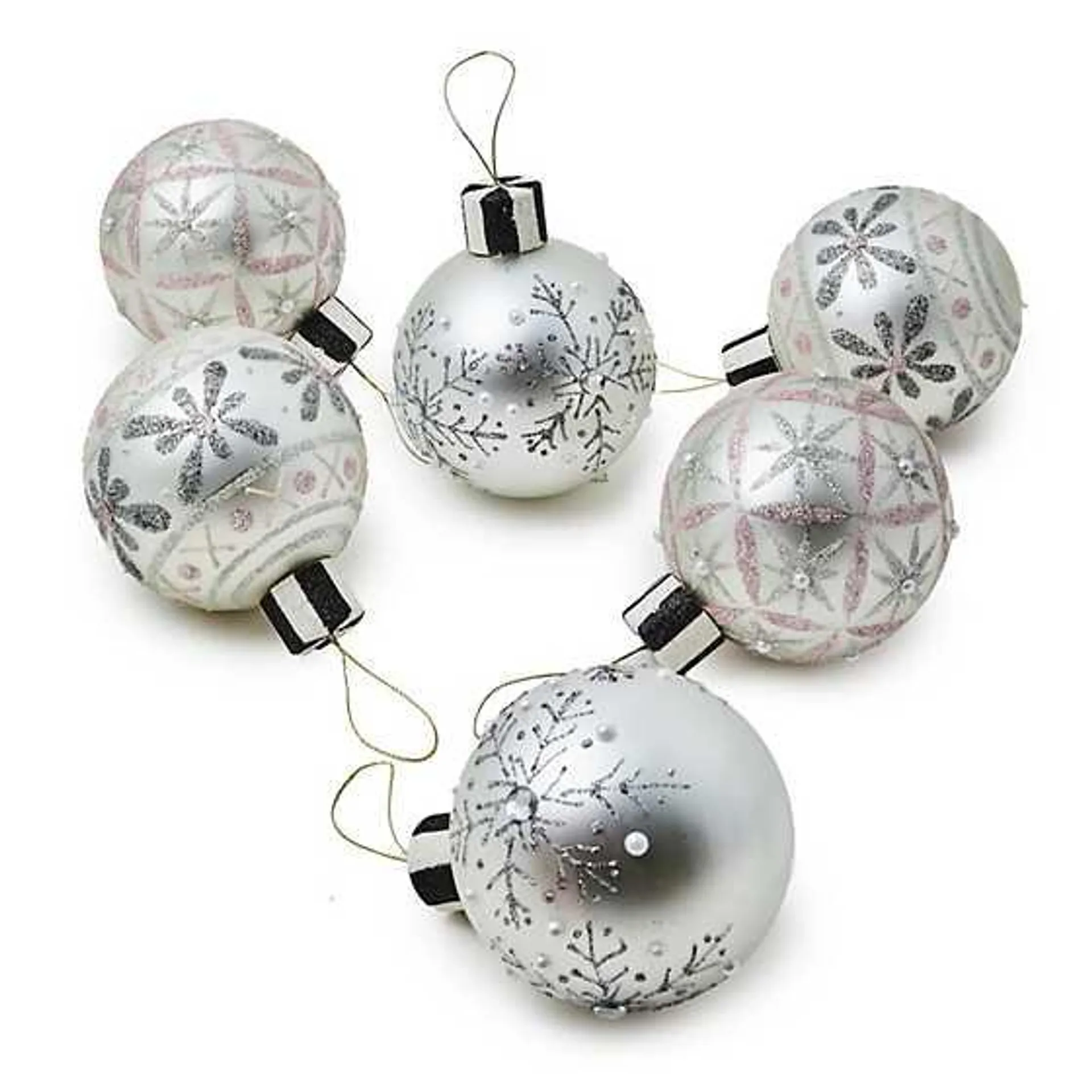 Crystal Palace Snowflake Glass Ball Ornaments, Set of 6