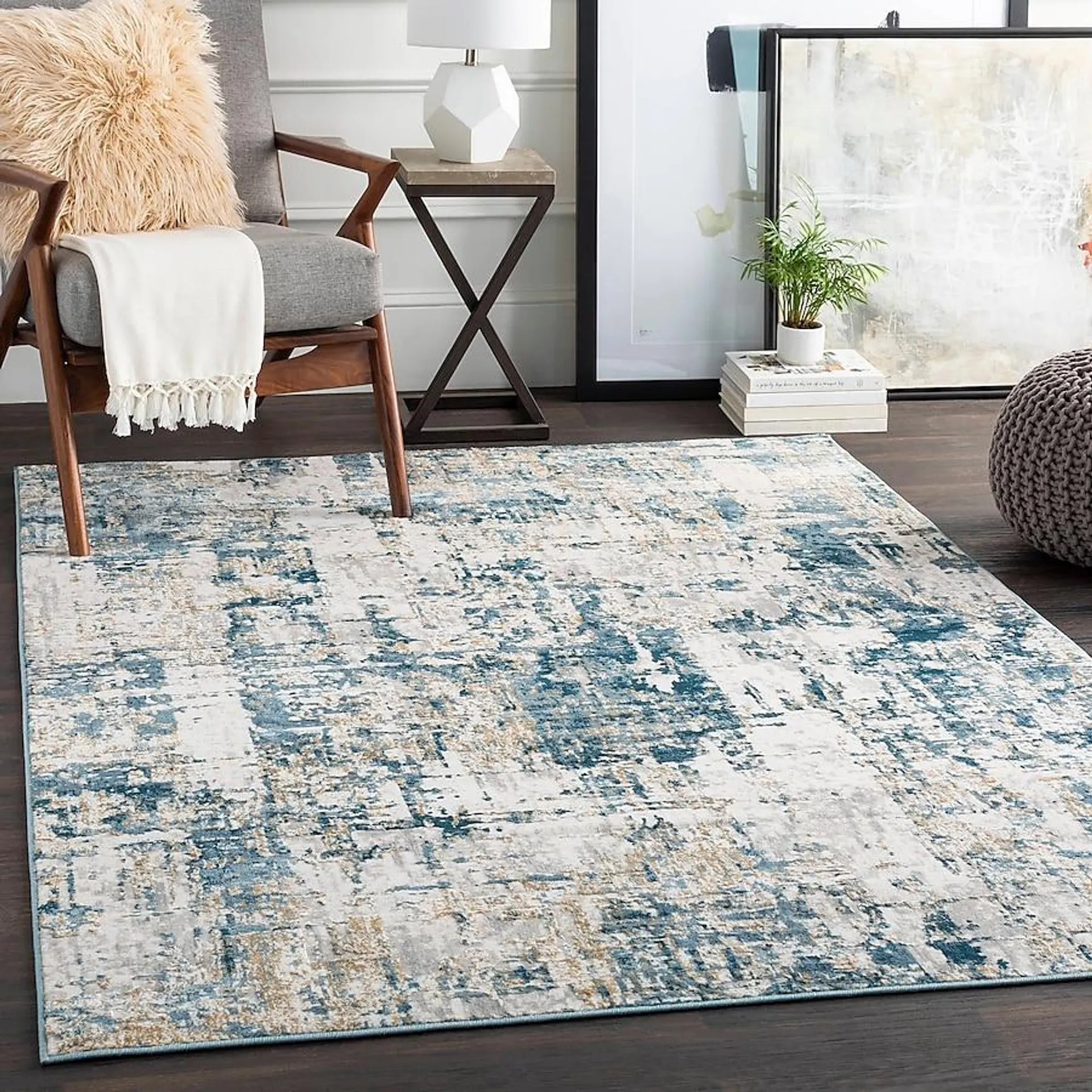 Origin 21 with STAINMASTER Quatro 5 X 8 (ft) Blue Indoor Abstract Area Rug