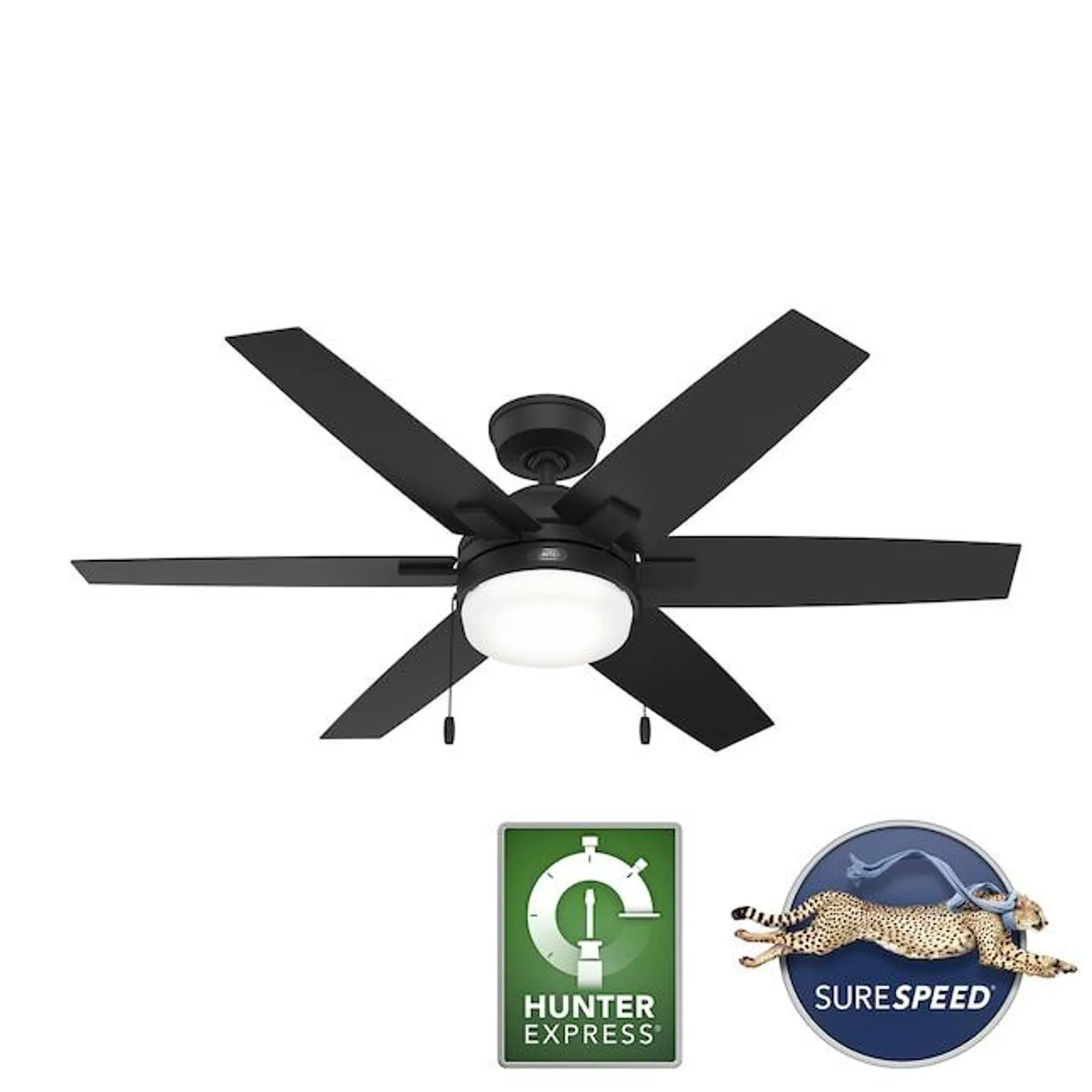 Hunter Toledo Easy Install 52-in Matte black LED Indoor Ceiling Fan with Light (6-Blade)