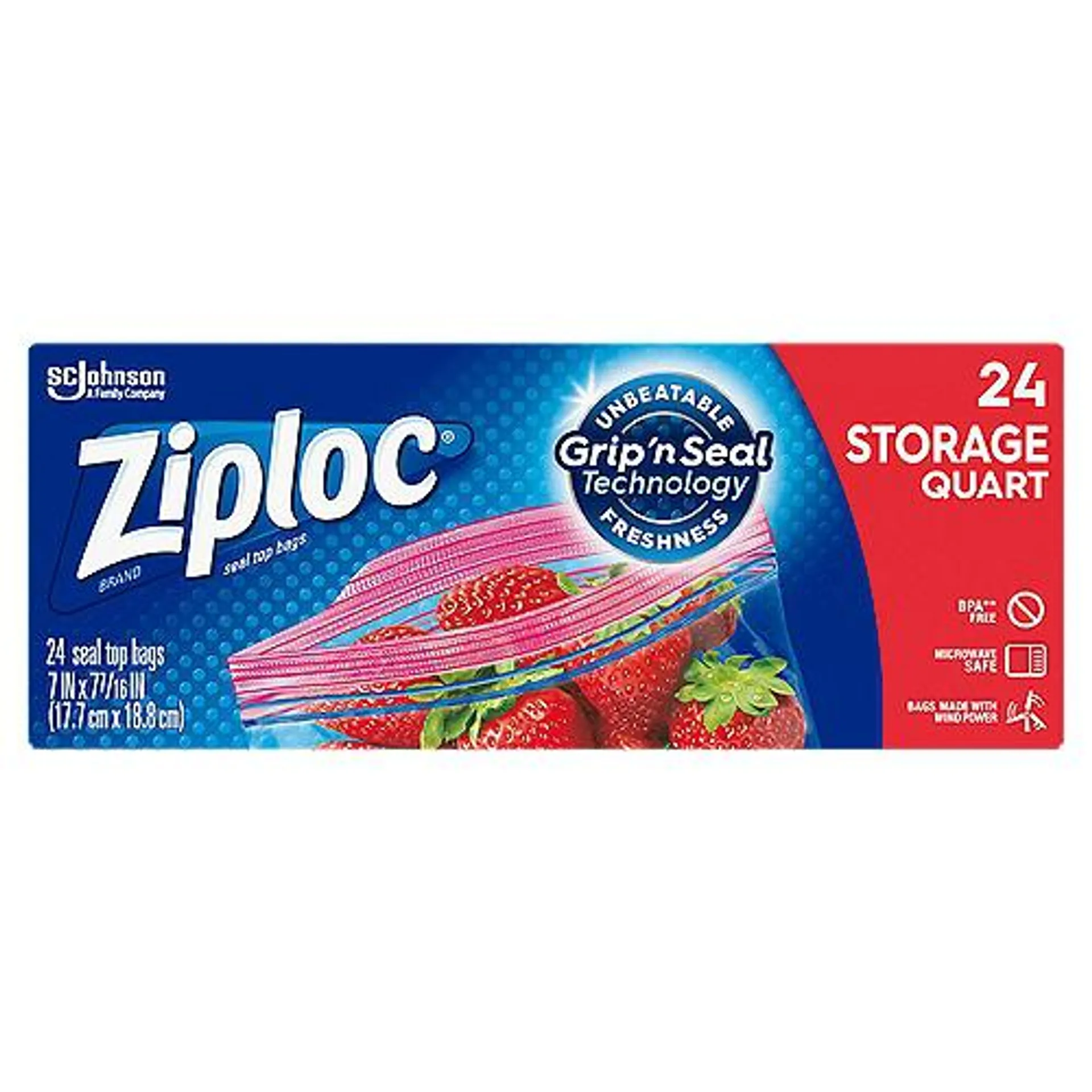 Ziploc Grip 'n Seal Technology, Storage Quart Bags, 24 Each