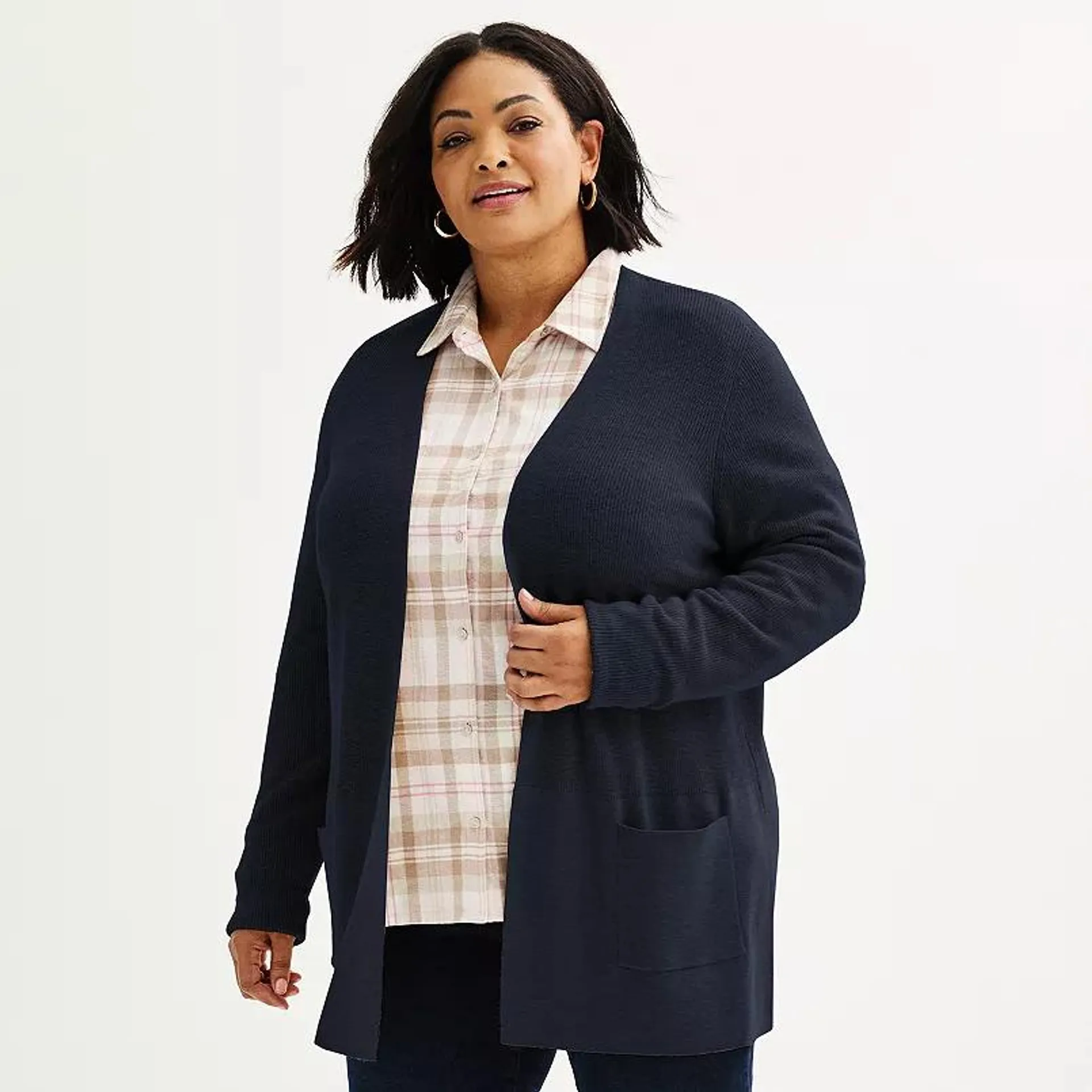 Plus Size Croft & Barrow® Classic Ribbed Open-Front Cardigan